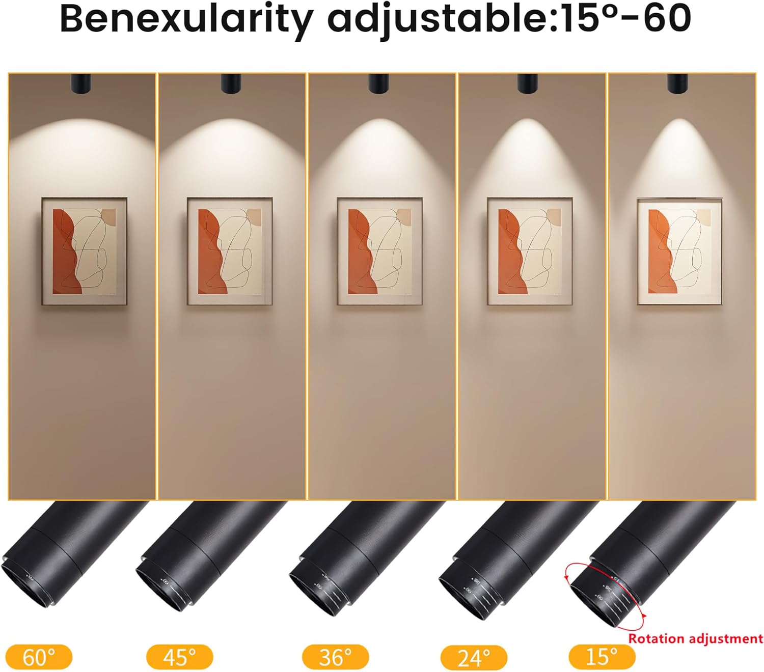 5CCT LED Ceiling Spotlight 12W Dimmable Ceiling Light Directional Lighting,Zoomable15°/24°/36°/45°/60°,2700K/3000K/3500K/4000K/5000K,for Living Room Gallery Art Lighting(Black)