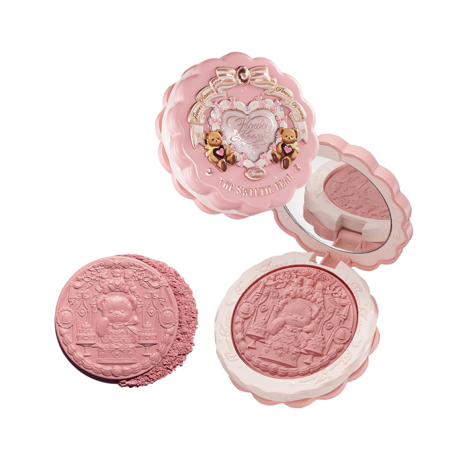 Flower Knows The Sweetie Bear Collection Silk Satin Blush, Seamless Soft Blendable Pressed Powder Pink Blush, Highly Pigmented & Long Lasting Natural Finish, 5g (03 Rose Chanson)