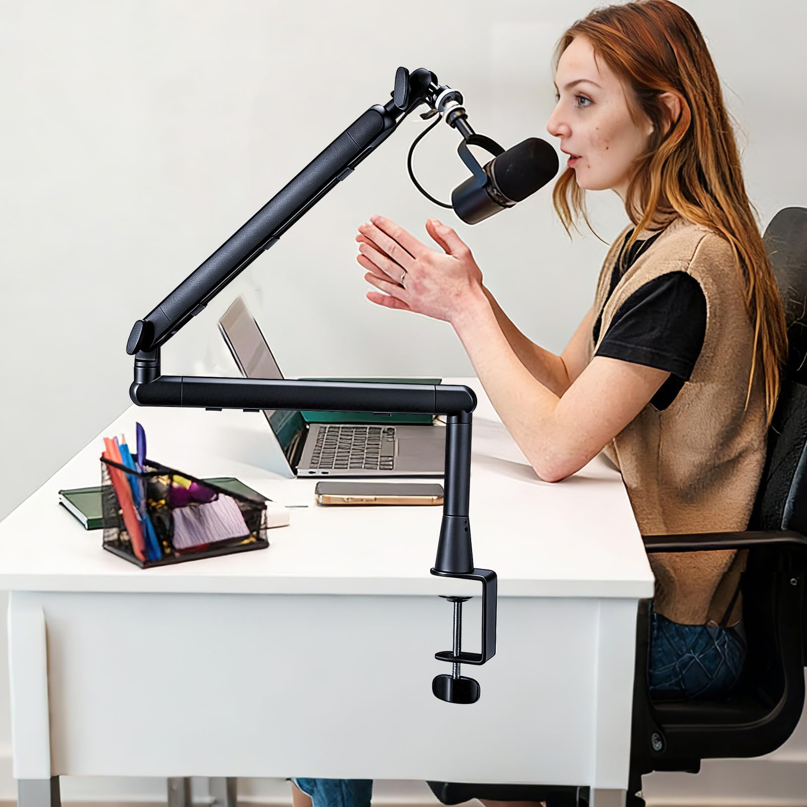 Mikrofonarm Verstellbarer, Overhead Mikrofon Arm 180° e 90° drehbarer Mikrofonständer Tisch Stabiles Microfon Boom Arm Klappbarer Mikrofonhalter für 3/8 "- e 5/8" - Standardanschlüsse