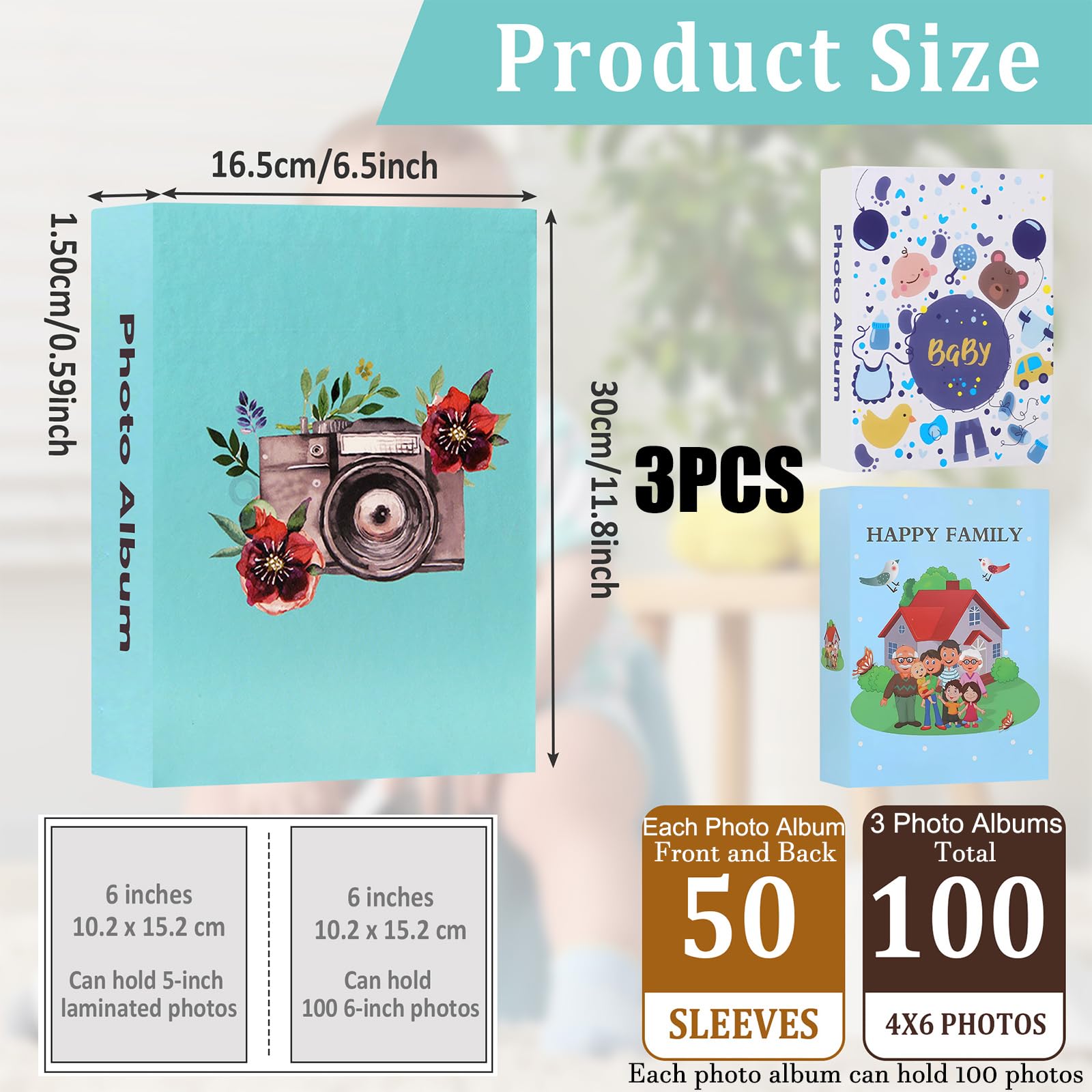 Plliocse Photo Album 6x4 Holds 300 Pockets, Baby First Picture Album, With Family Photo Album Set, B-0960sz2 - Image 2
