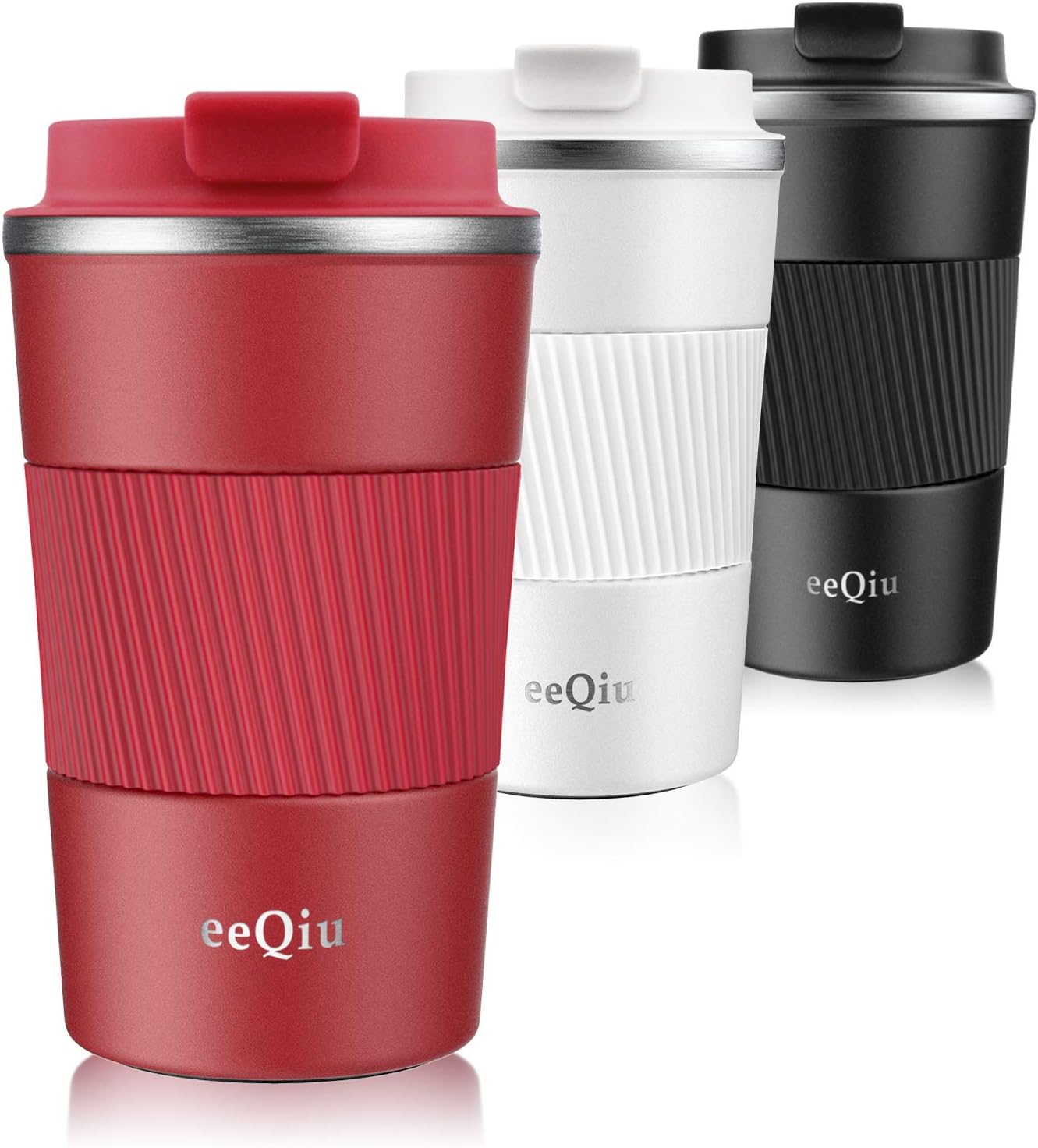Insulated Coffee Mug - eeQiu Travel Mug with Leakproof Lid - 100% Leakproof Stainless Steel Car Mug for Hot and Cold Coffee Milk and Tea (Red)