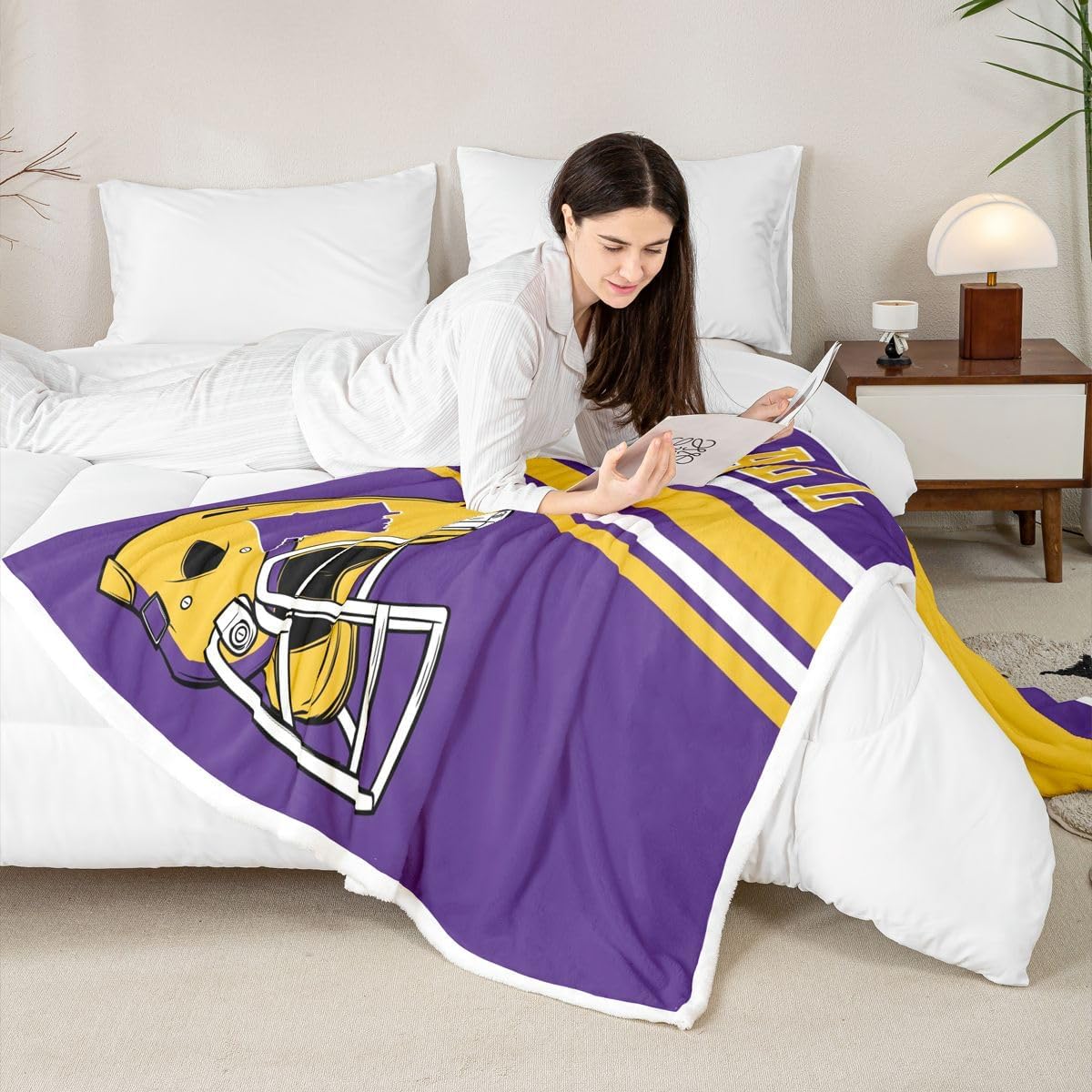 Erosebridal Kids Football Throw Blanket Rugby Seasonal Color Blankets, Sports Fans Gifts, Cartoon 3D Helmet Sports City Illustration Fleece Blanket Throw Size