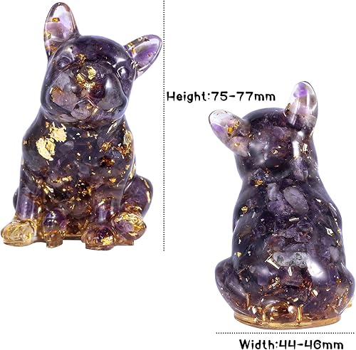 Miniatura 2 de Yatming - Figura de bulldog francés de cristal de amatista, decoración de mesa, resina con piedras astilladas, escultura de animal coleccionable