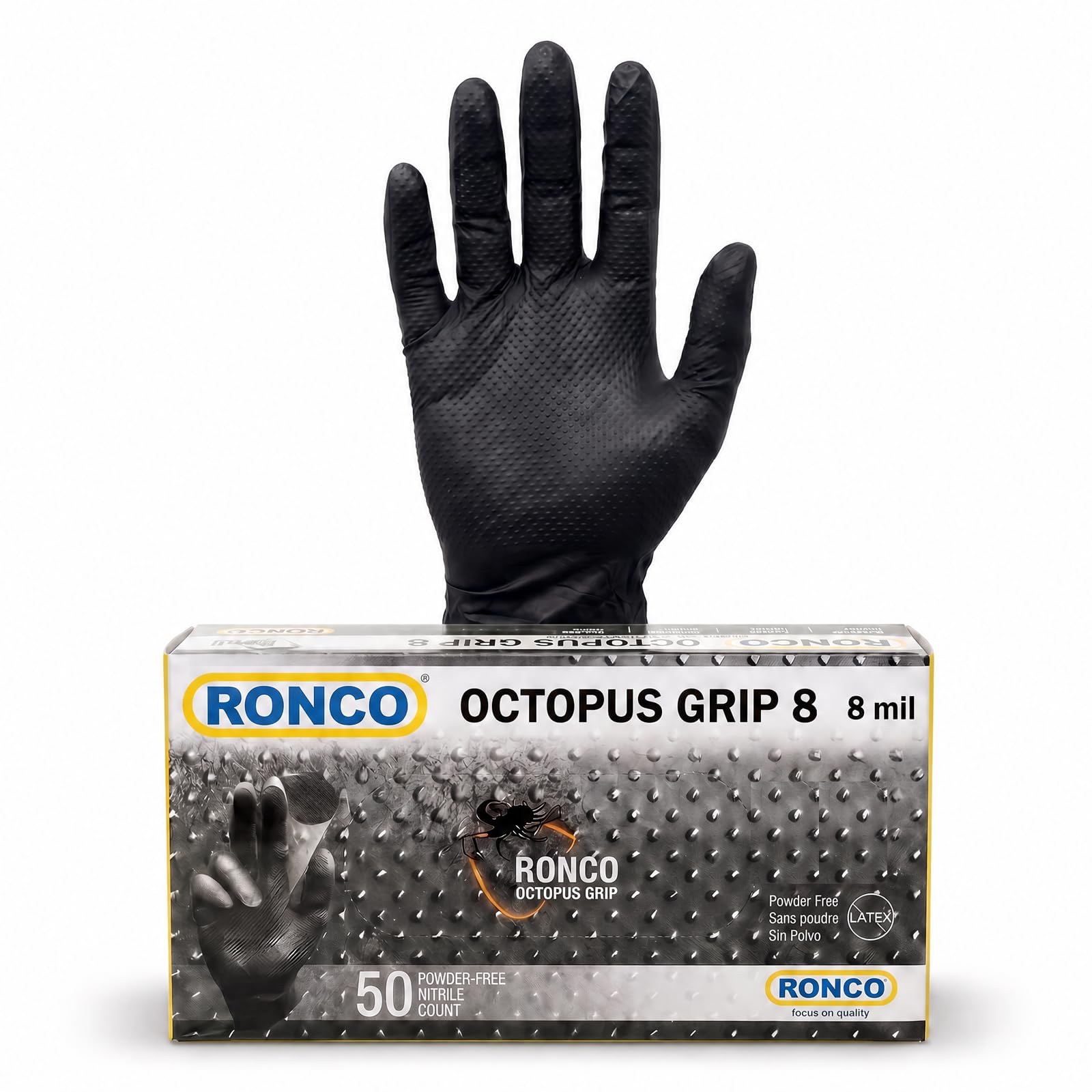 Ronco Octopus Grip 8 Mil Heavy Duty Black Nitrile Gloves