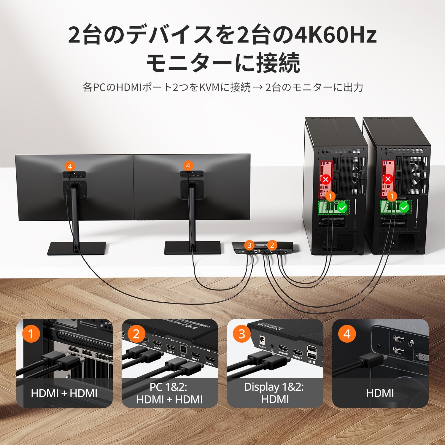 Amazon.co.jp: TESmart KVMスイッチ HDMI 2入力2出力 デュアル