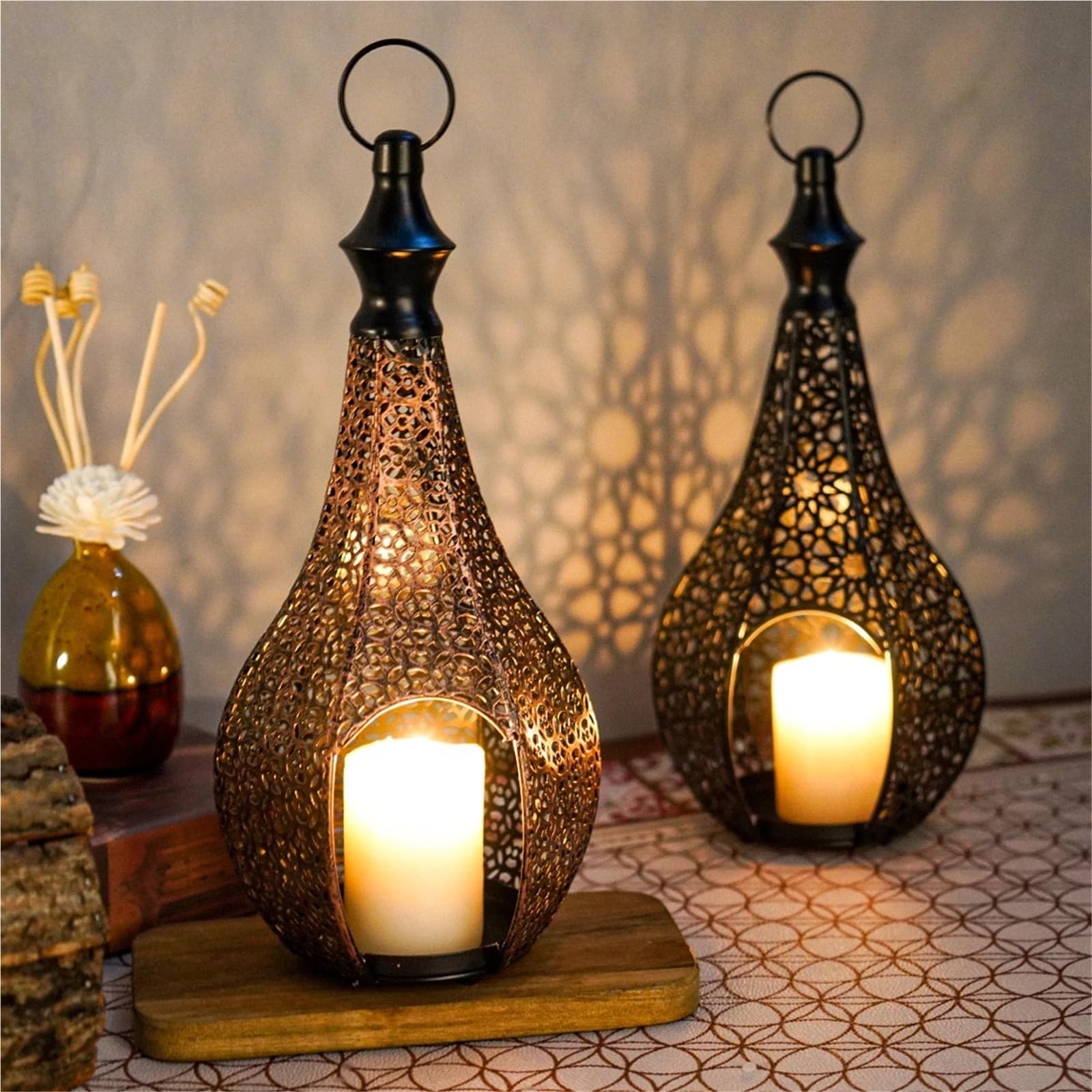 Wandkerzenständer 2 Stück Metall Laterne Kerzenhalter Kerzenhalter Ornament Home Kerzenhalter Dekoration Schmiedeeisen Für Wohnzimmer(Black A)