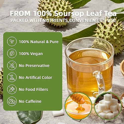 Miniatura 6 de Bolsas de té de hojas de guanábana, 30 bolsitas de té, hojas de graviola de guanábana premium, té de hojas de guanábana, sin OMG, sin cafeína,