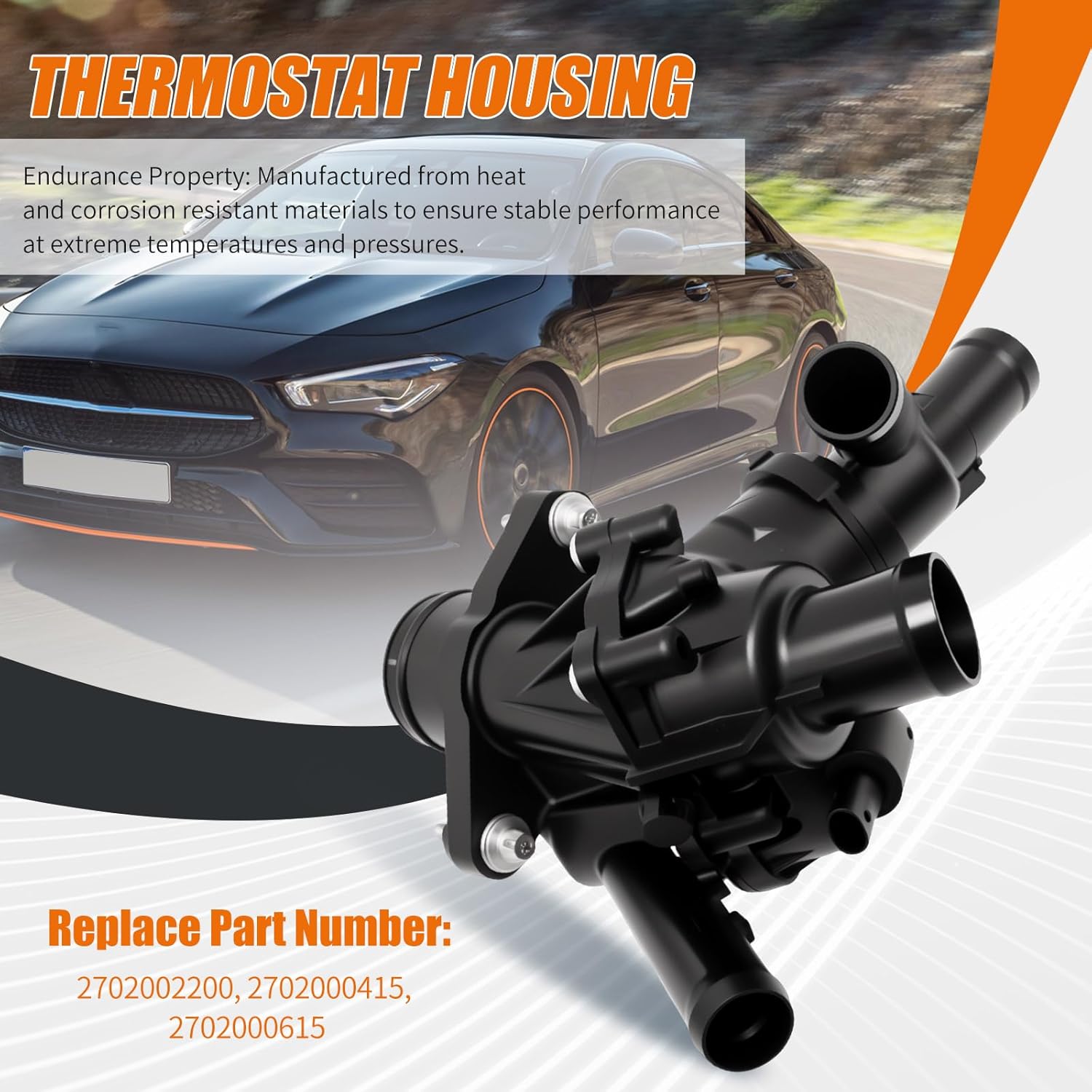 2702000615 Thermostat Housing, Replacement for Mercedes-Benz CLA 250 2014-2019 Replacement for Mercedes-Benz GLA 45 2015-2020, Replaces 2702000415 2702002200