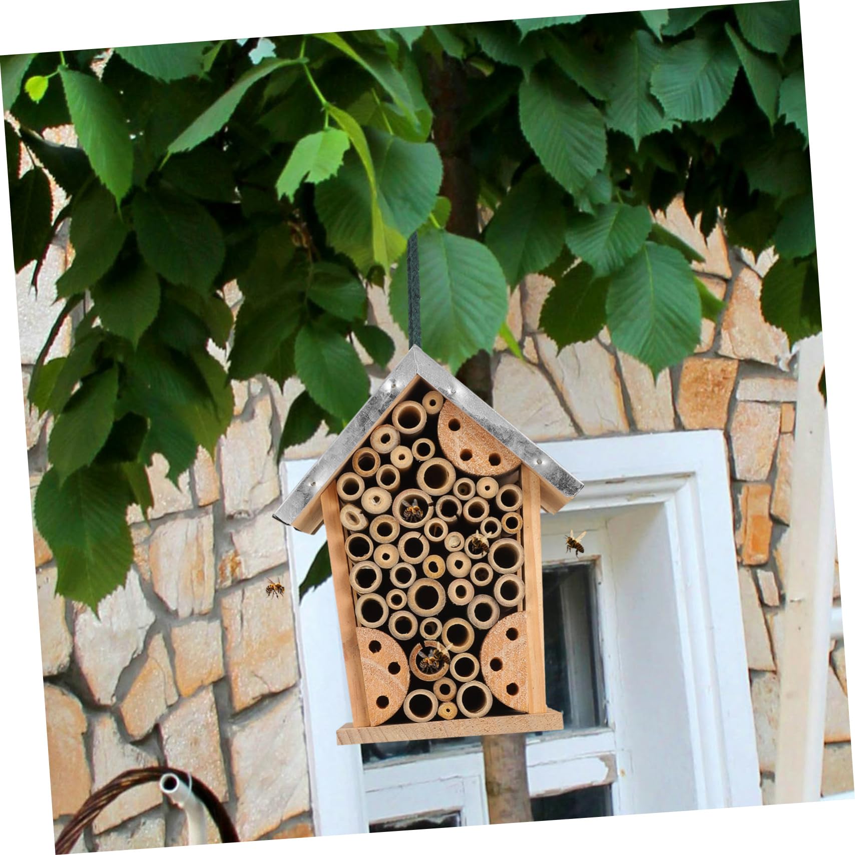 Supvox Wetterfestes Insektenhotel und Eisen zum Aufhängen für Bienen und Bestäuber im Garten 2 Funktionen Robust