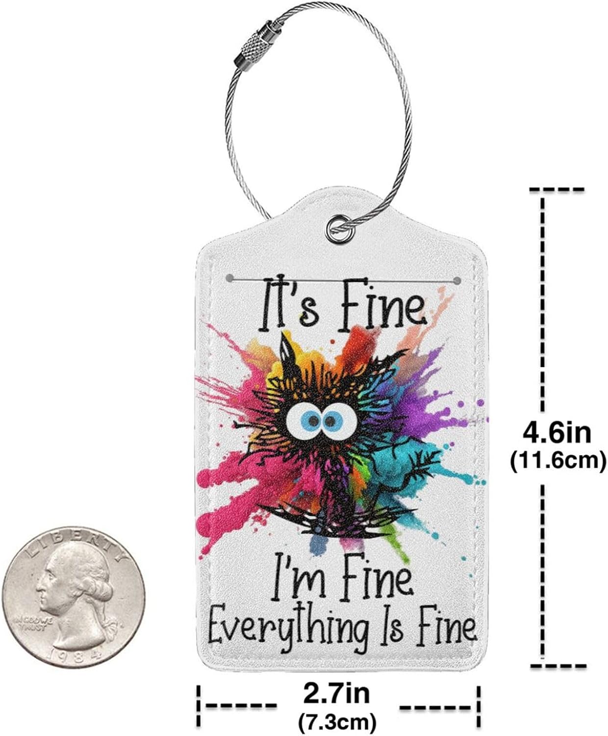 2 Pack Luggage Tags for suitcases Funny Cute I'm Fine It's Fine Luggage Tag, Leather Stainless Steel Loop Label Tag for Men Women Travel Bag Suitcase(White Fine) image 5