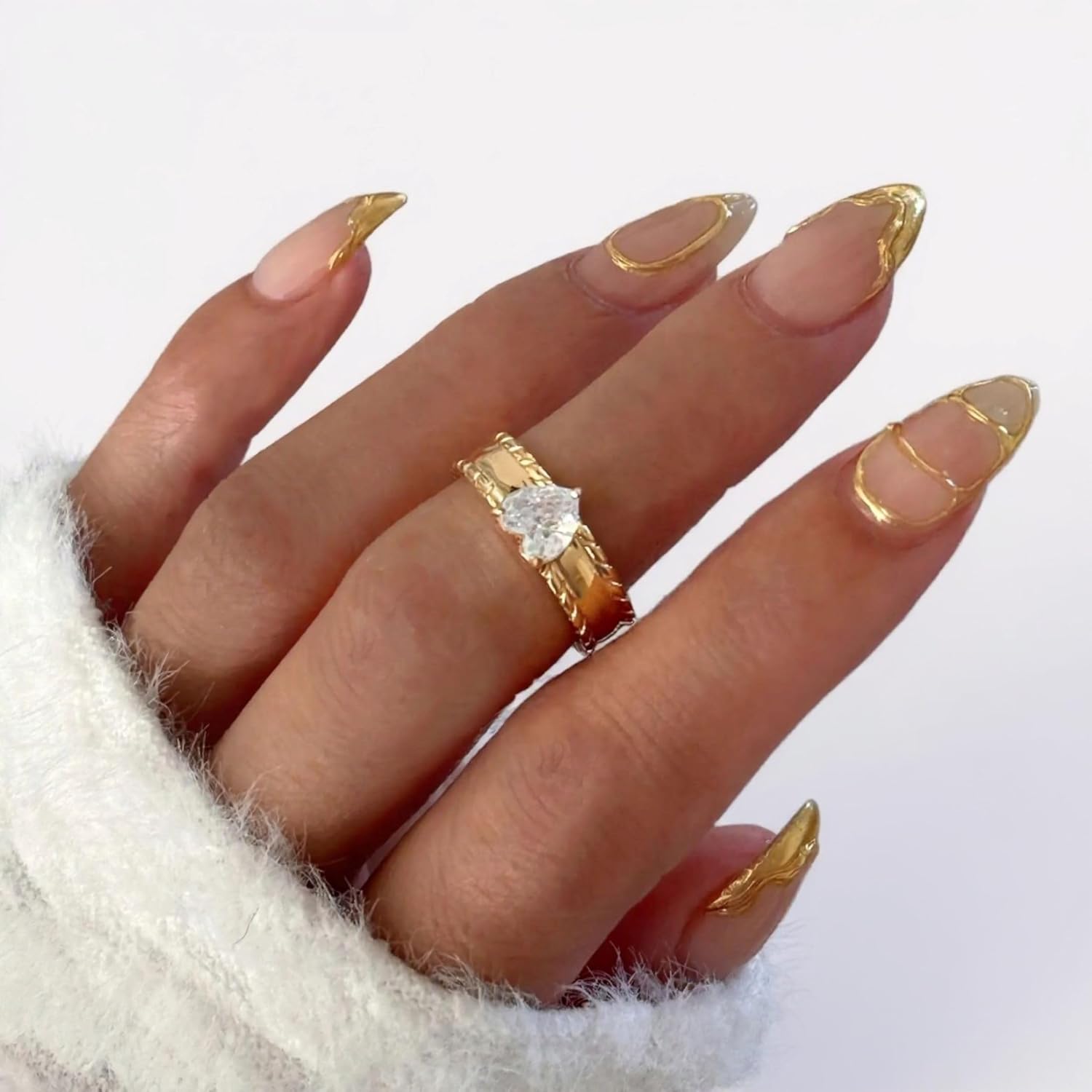 18K Yellow Gold-Filled Heart Shape Band Ring for Women – Stainless Steel, Simulated Diamond Accent - Image 2