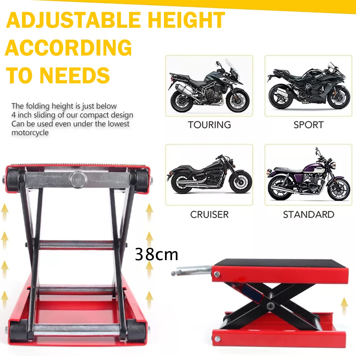 Motorradheber 500 Kg – Scherenhebebühne 9,5–50 Cm, Aus Kohlenstoffstahl, Mit Verstellbaren Adaptern