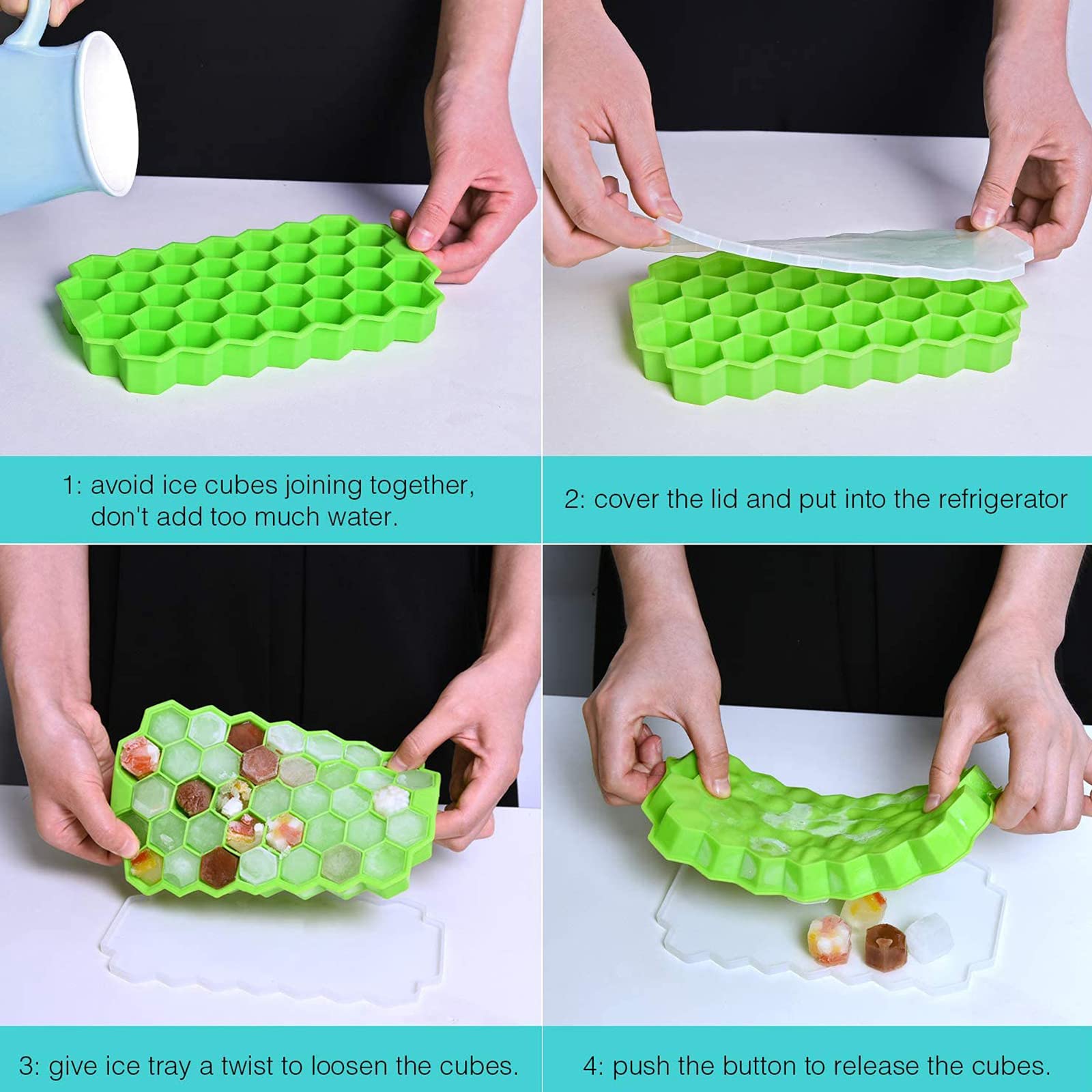 Moule à Glaçons en Silicone Nid d'abeille 2 Pièces avec Couvercles Amovibles Bacs à Glaçons en Gel de Silice sans BPA