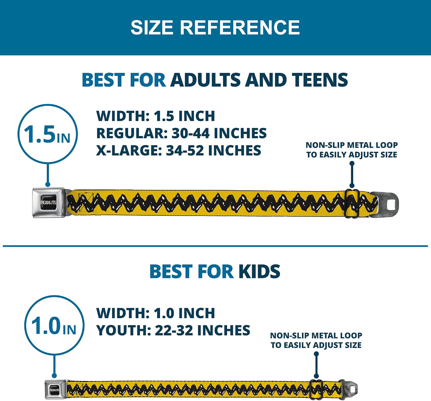 Peanuts Worldwide LLC Belt, Seatbelt Buckle Belt, Peanuts Charlie Brown Zig Zag Stripe, Adjustable