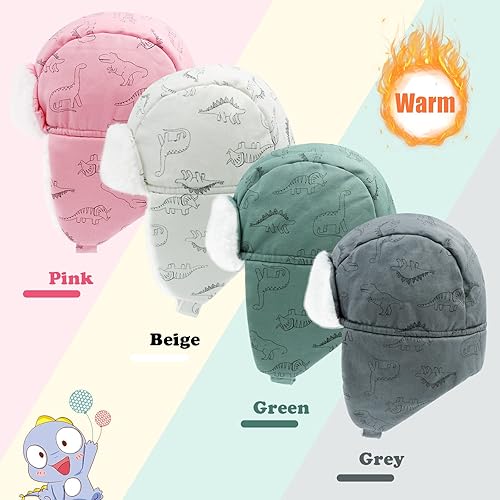 Miniatura 5 de POXIMI Gorro de trampero para bebé, gorro de invierno para niños, resistente al viento, gorro de nieve para niñas, cálido con orejeras con forro de