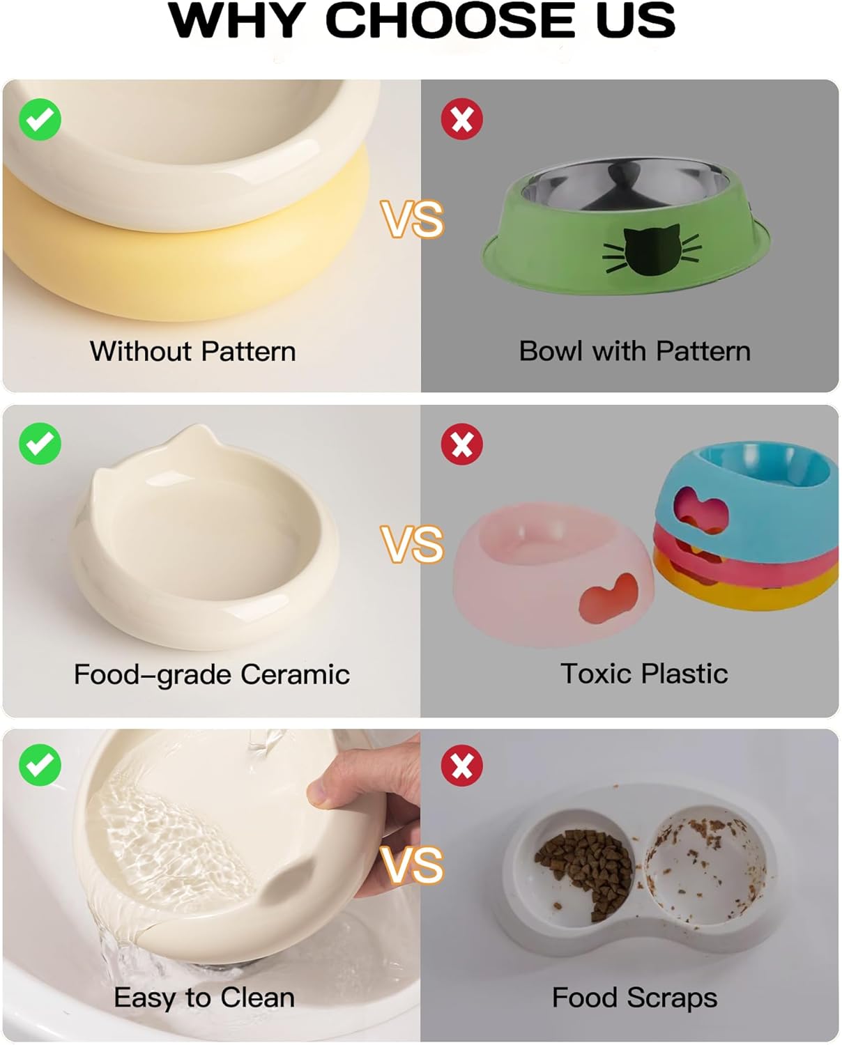 Cat Bowl, Ceramic Cat Bowls Food and Water Bowl Set, Whisker Friendly Cute Kitten Food Bowls for Protecting Pet's Spine, Beige & Yellow