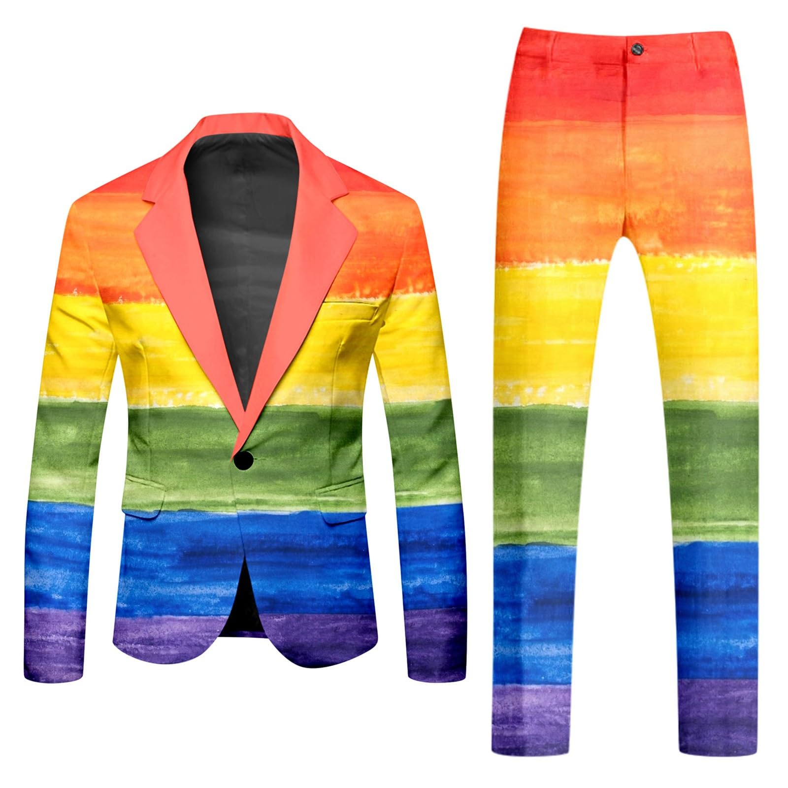 Generic Trajes De Hombre Vintage Larga de arcoíris para Hombre, Traje de Dos Piezas con Botones y Bolsillos Estampados, Traje para Fiestas y Eventos Pajarita Azul Y