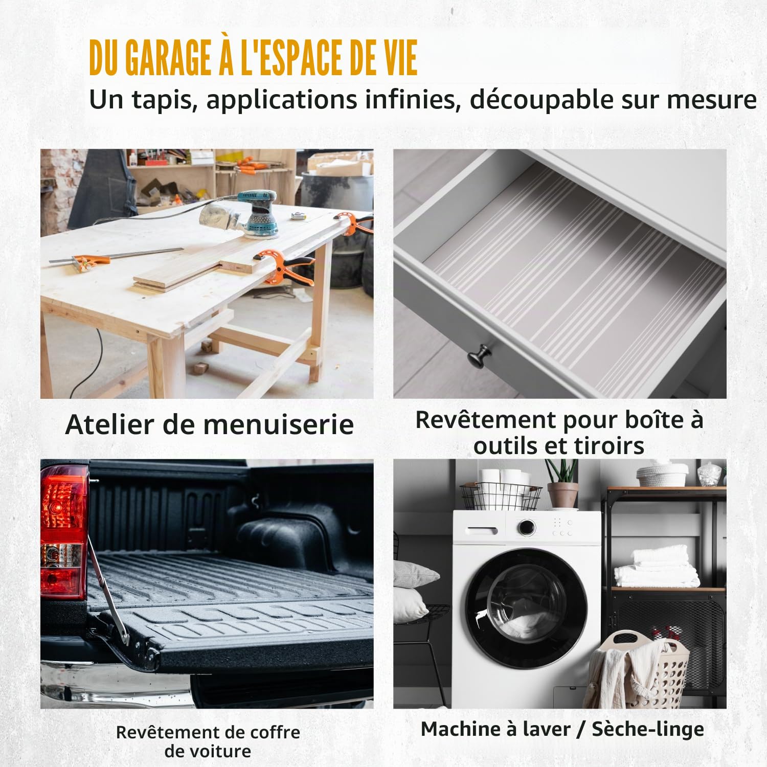 POWERTEC Tapis antidérapant 61 x 121,9 cm, tapis d'outils pour atelier, armoire, établi, revêtement antidérapant pour tiroir, étagère de tiroir, patin de ponçage pour défonceuse de travail du bois