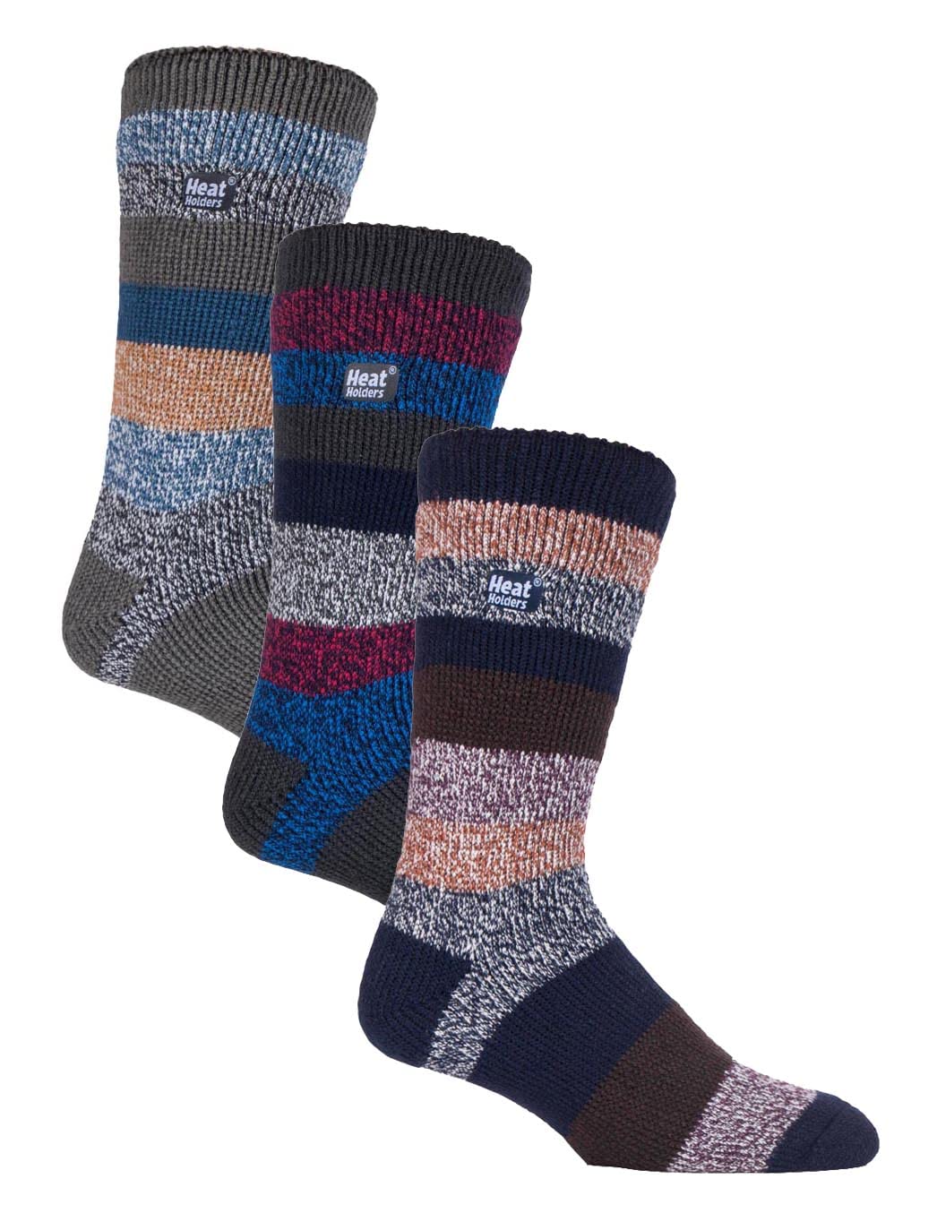Heat Holders Men's Stripe - 3 Pair Pack Multipack Insulated Thermal Socks For Winter 6-11