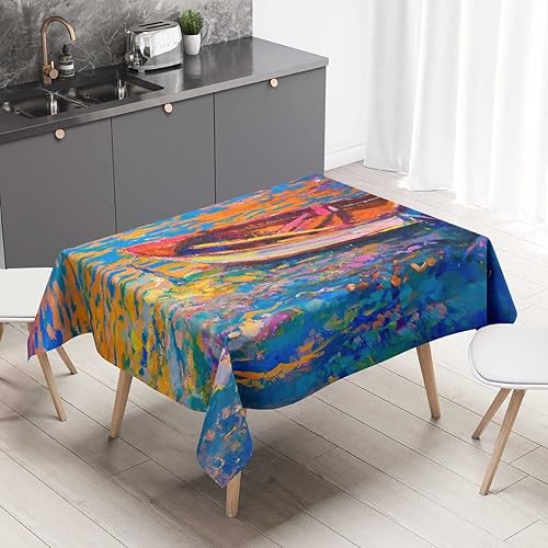 Mantel multicolor para mesa rectangular para mesa de paisaje simulado al óleo, decoración para comedor, 30 x 30 pulgadas