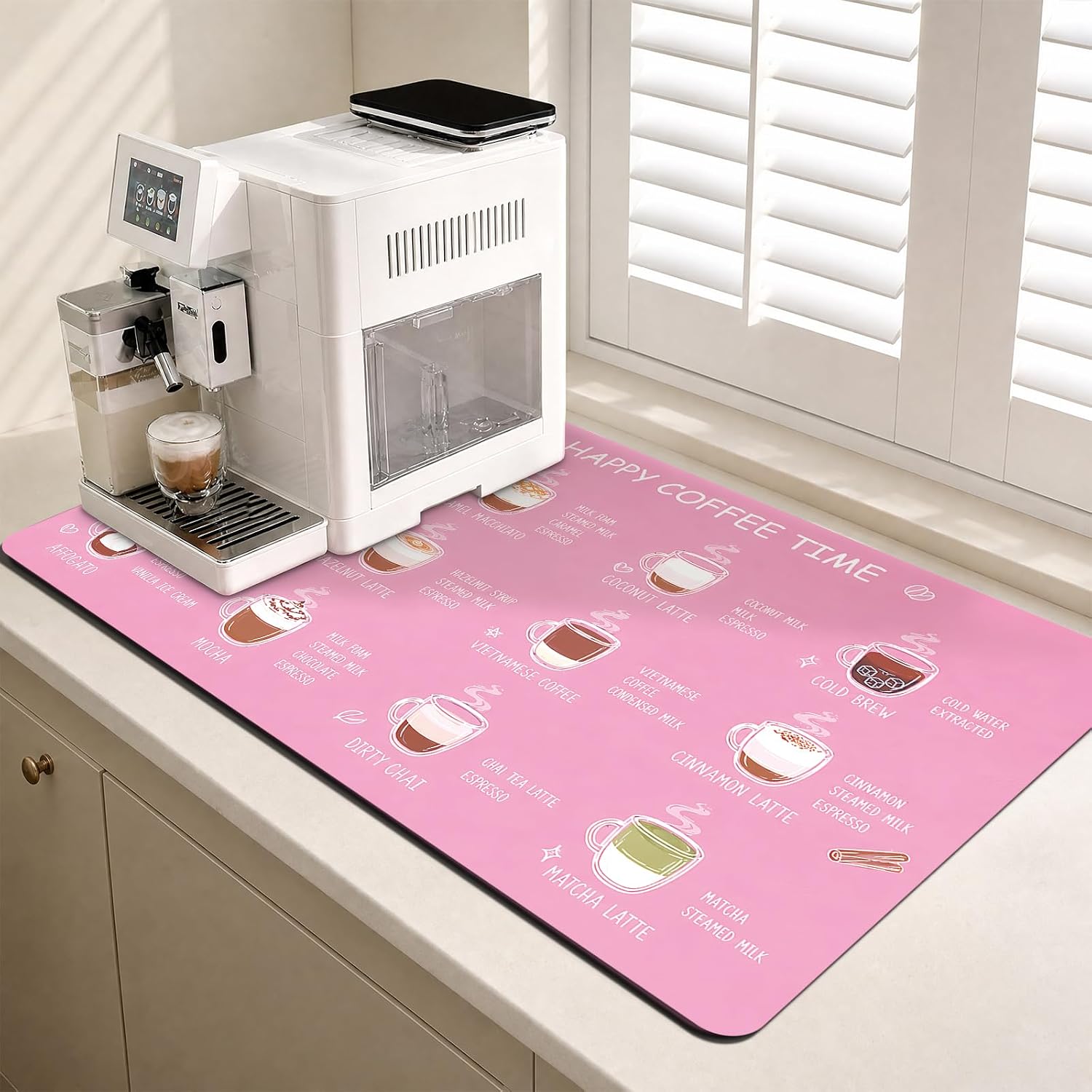 Coffee Bar Mat for Countertop, Pink Coffee Matt 16x24 Inch
