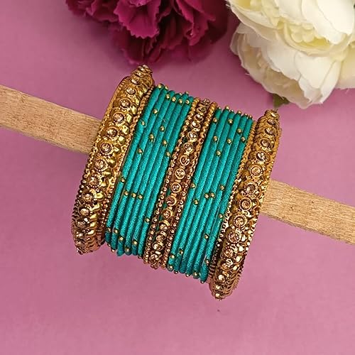 Miniatura 2 de Efulgenz Indian Silk Thread Bangle Set Crystal Stone Studded Metal Beaded Bangles Indian Bangles for Women for Wedding Party Boho Bracelet Bangle