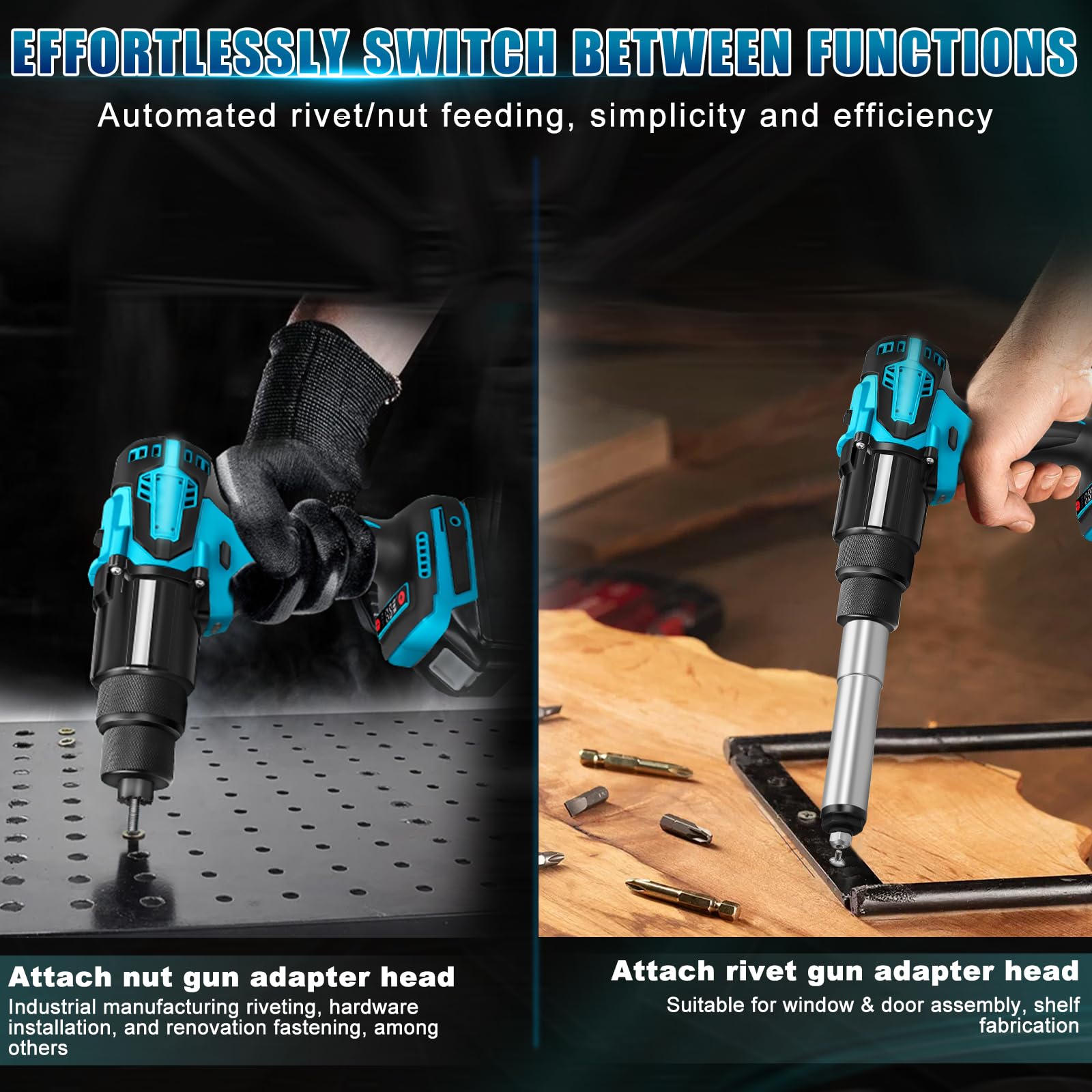 2 En 1 Remachadora Eléctrica Compatible Con Makita 18v Batería, Con Puntas Para M6 Y M8, Para Remaches De 2,4 A 4,8 Mm.