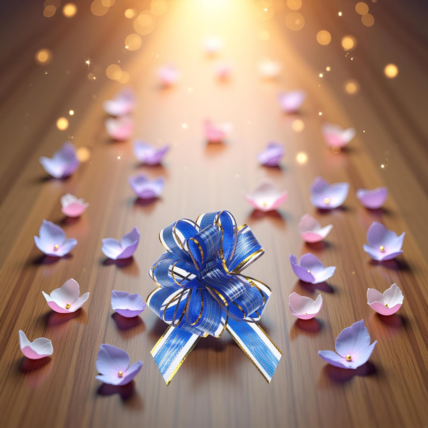 6 Pcs 6 Inch Blue Gift Wrapping Bows Large Pull Bow Wedding Gift Blue Ribbon Bow Wrapping Pull Bows for Party Birthday Holiday Gift Decorations Gift Wrapping Supplies - Image 3