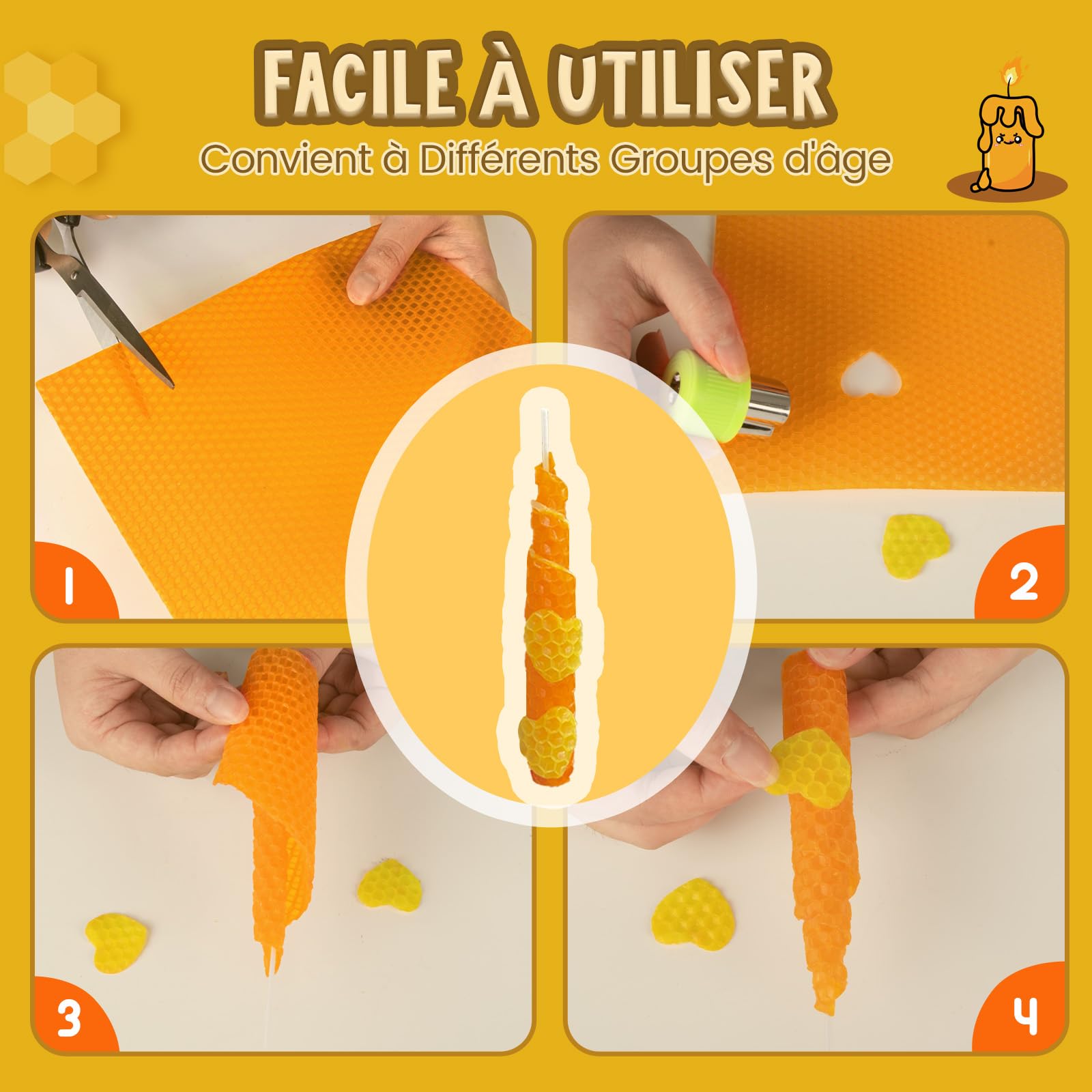 BuzzoXerex Lot de 24 Feuilles de Cire d'abeille, Plaques de Cire d'abeille (20x20cm), Kit de Fabrication de Bougies avec Mèches Bougies, Bougie en Cire d'abeille pour Enfants (Couleur-24-2)
