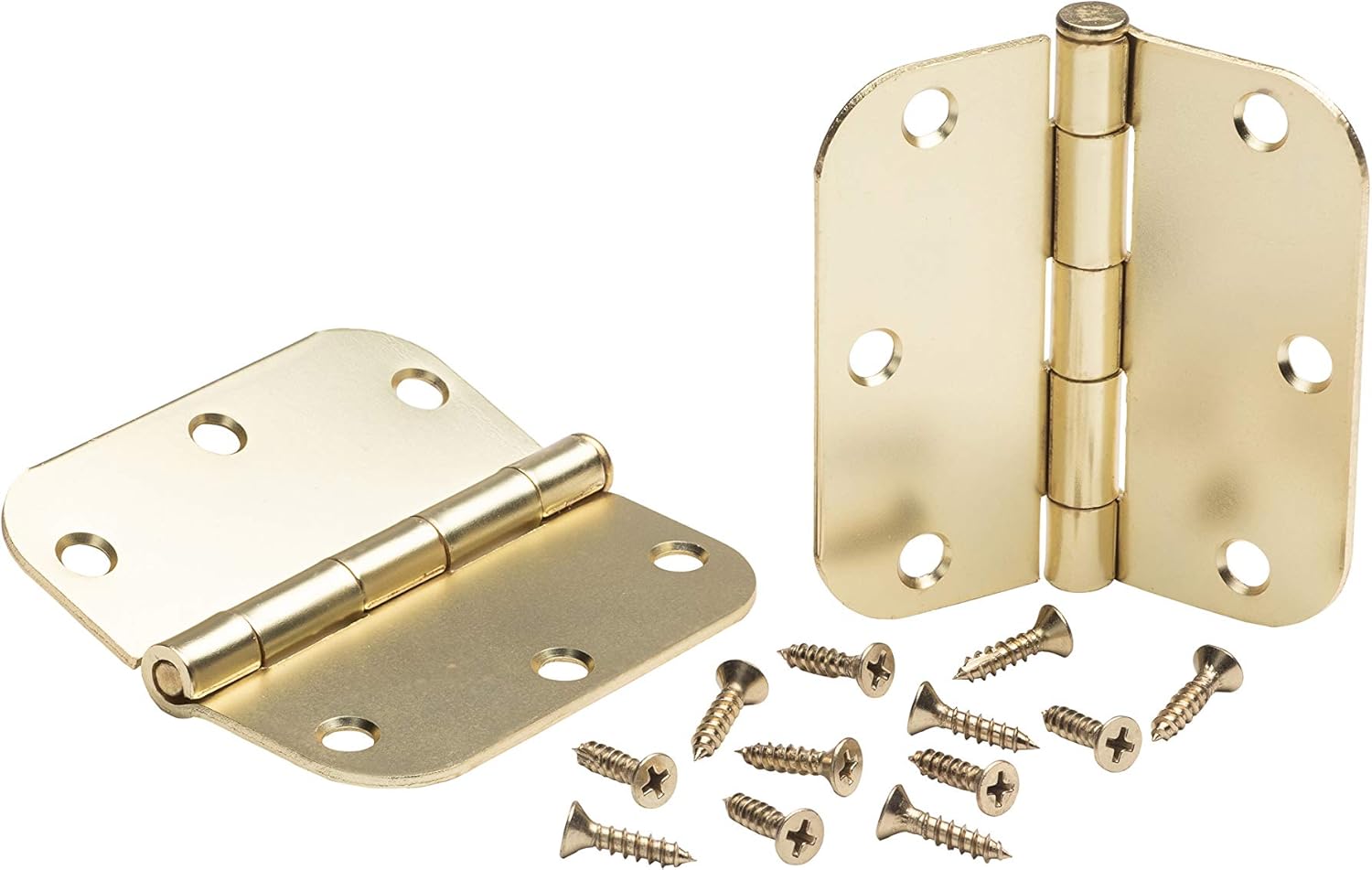 3.5 in. x 3.5 in. Satin Brass Plain Bearing Steel Hinge with 5/8 in. Radius - Set of 2 , Small - CP3535-5/8US4-M