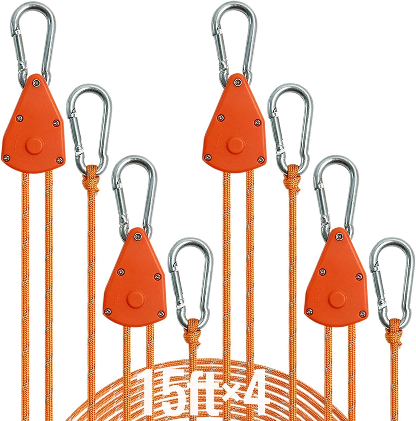 TDDL 4Pcs Heavy Duty Ratchet Ropes 1/8 Inch Adjustable Grow Light Rope Hangers Ratchet With Carabiner Hook Clip For Grow Room Equipment,Flowers, Plants 6-ft Long & 150lbs Weight Capacity - View #13