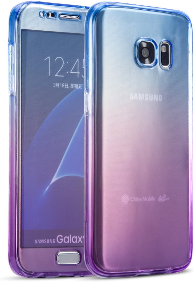 SevenPanda TPU Case for Samsung J330 (EU Version) Galaxy J3 2017, Front and Rear All round protection TPU Silicone Case for Samsung Galaxy SM-J3 2017 Unique 360 ​​Degree Case - Blue/Purple