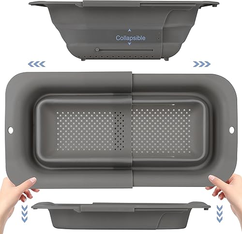 Miniatura 8 de ROTTOGOON Colador plegable de 7 cuartos, colador expandible sobre el fregadero, colador ajustable de silicona para fregadero de cocina, cesta grande