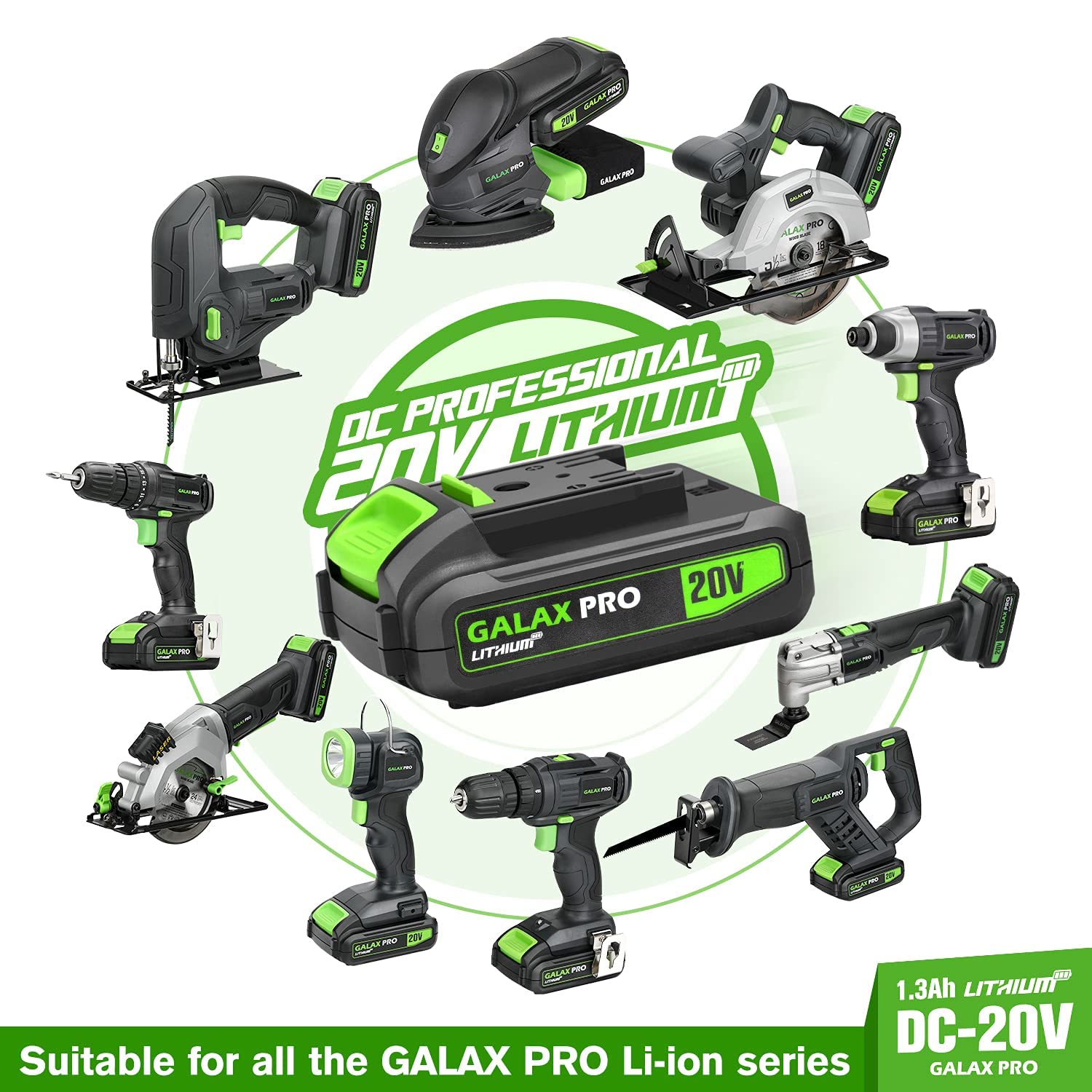 GALAX PRO Sierras alternativas, sierra de pilas,3000 SPM sierra alternativa con batería, profundidad de corte máxima de 150 mm, incluida batería 20 V DC 2.0 Ah, hoja