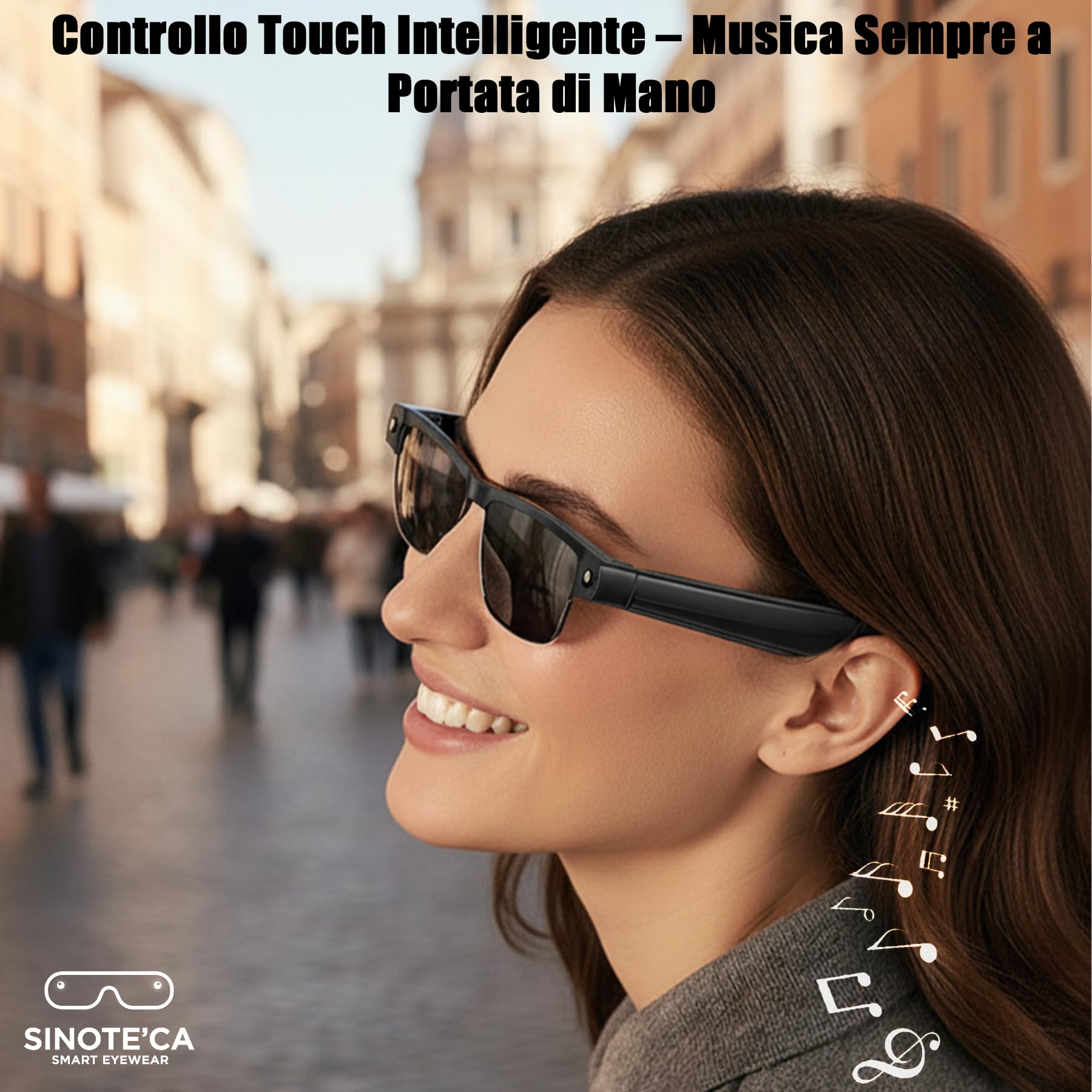 SINOTE'CA AI Smart Glasses con Telecamera 8MP, Occhiali Intelligenti Bluetooth, Occhiali da Sole con Videocamera Integrata, Traduzione in Tempo Reale, Musica Open-Ear, Microfono Dual Noise Reduction