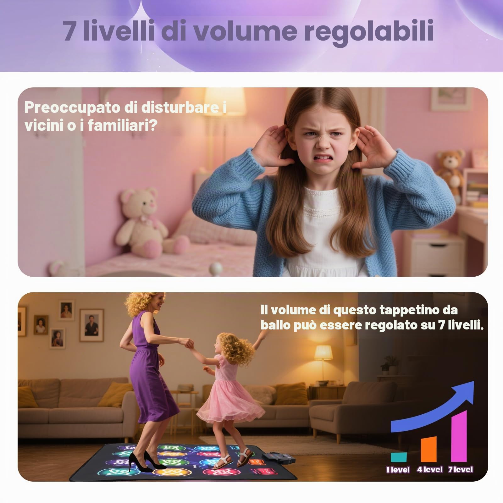 Tappeto da Ballo Doppi Bambini per Ragazze 3-12 Anni con 3 modalità di Difficoltà, Pedana di Gioco Antiscivolo per 2 Giocatori, Tappetino da Ballo Musicale in Materiale PVC Sicuro per Interno