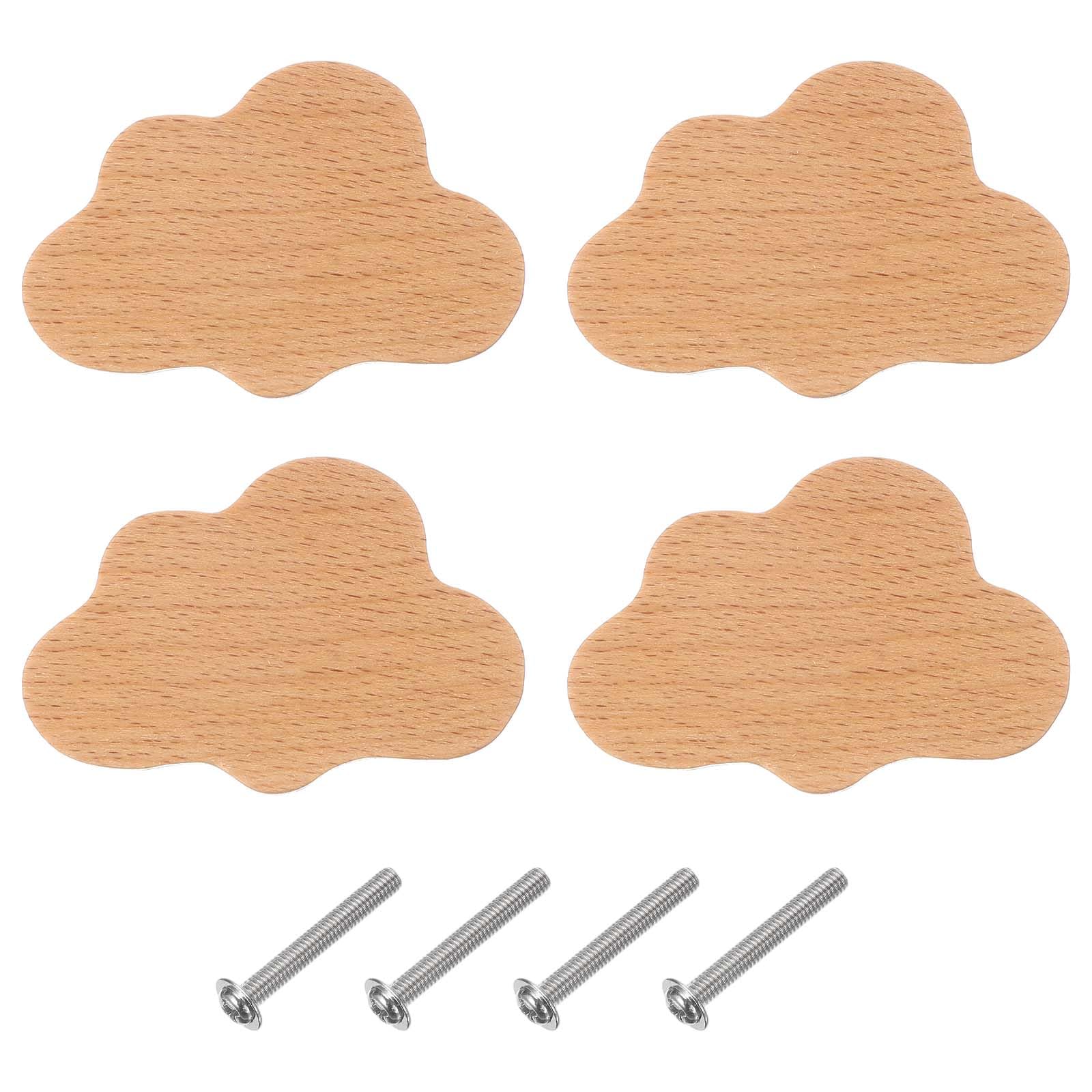 sourcing map 4 Pcs Cloud Shape Wooden Knobs, Single Hole Wooden Cabinet Knobs with Screws for Nursery Furniture Cupboard Closet Door Dresser Drawers