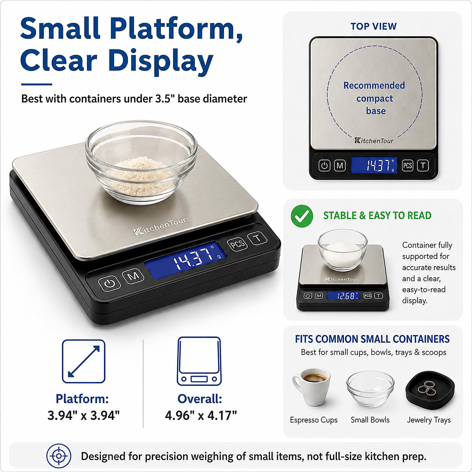 KitchenTour Mini Gram Scale for Coffee, Jewelry and Small Items, 500g x 0.01g Digital Pocket Scale with Tare, 6 Units, Back-Lit LCD, 2 Trays, Black — Amazon image 3