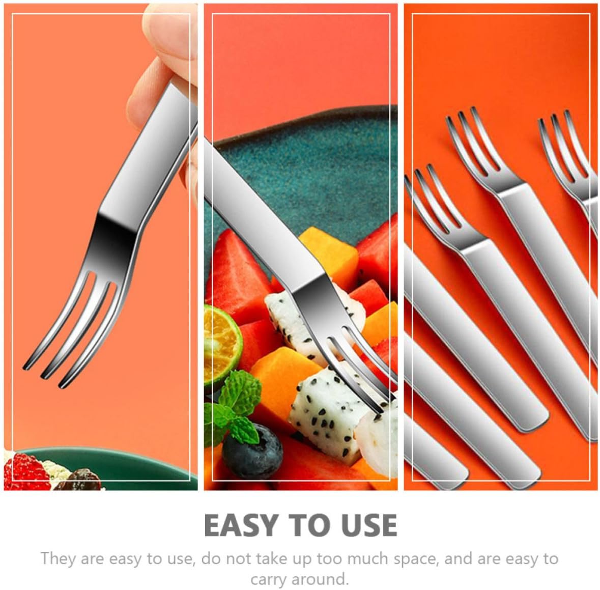 Stainless Steel Fruit Appetizer Forks with Rack, Silver