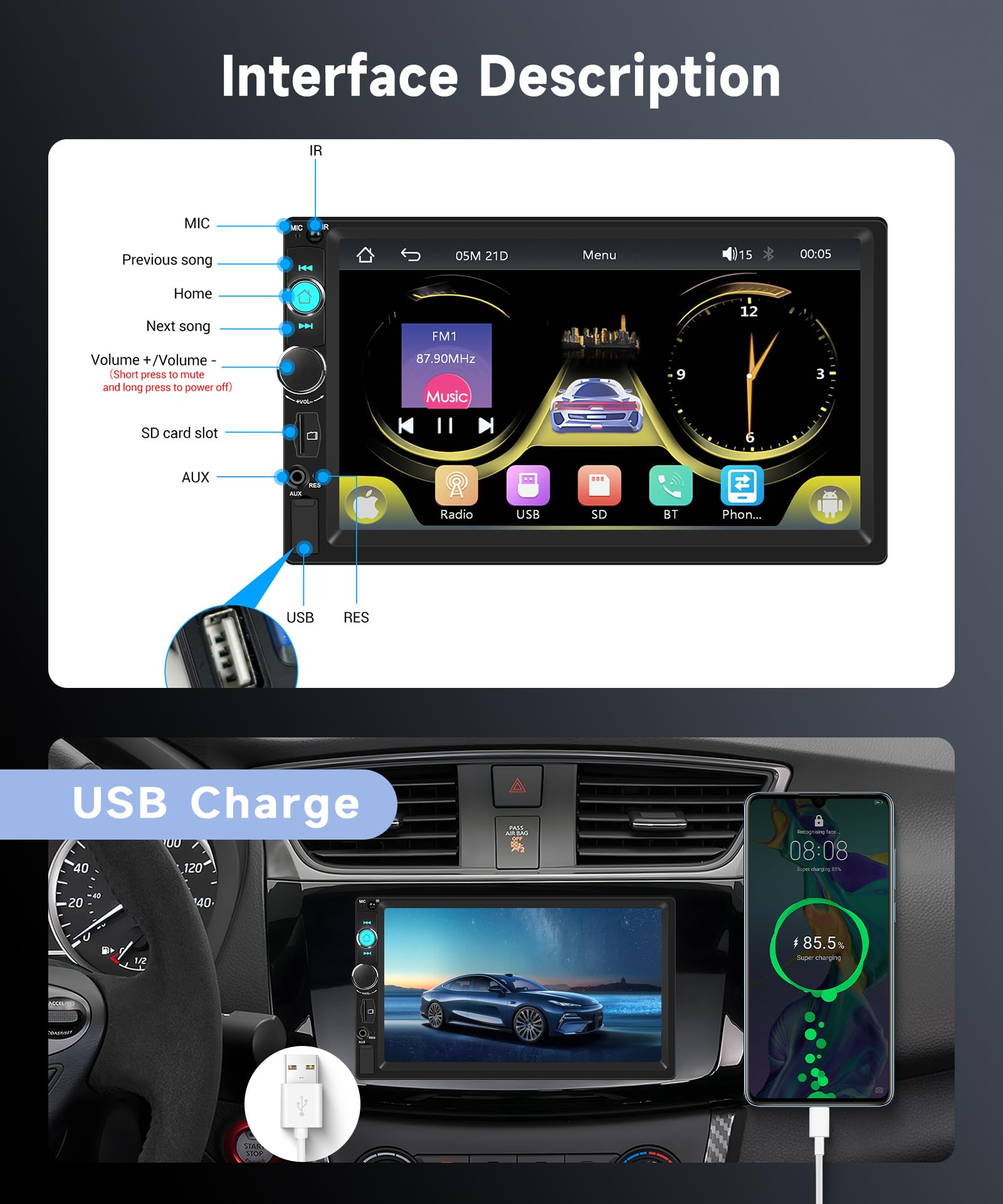 VECHTEL DAB+/DAB Autoradio 2 Din mit Drahtloses Carplay Android Auto, 7 Zoll IPS HD Touchscreen Auto Radio Unterstützung Bluetooth5.2 FM Radio USB/AUX Mirror Link Rückfahrkamera