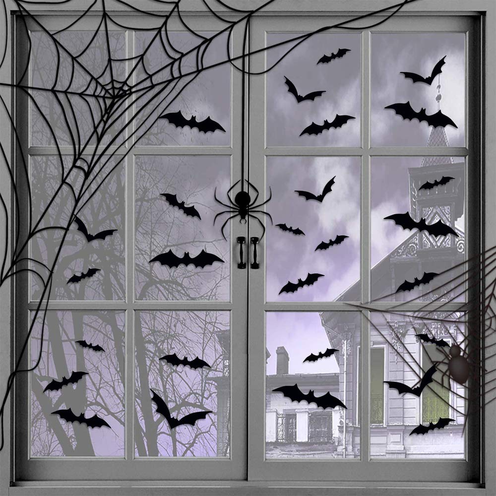8 Murciélagos De Látex Para Halloween - Decoración 3D Con Ojos Realistas, 4 Tamaños (hasta 28 Cm)