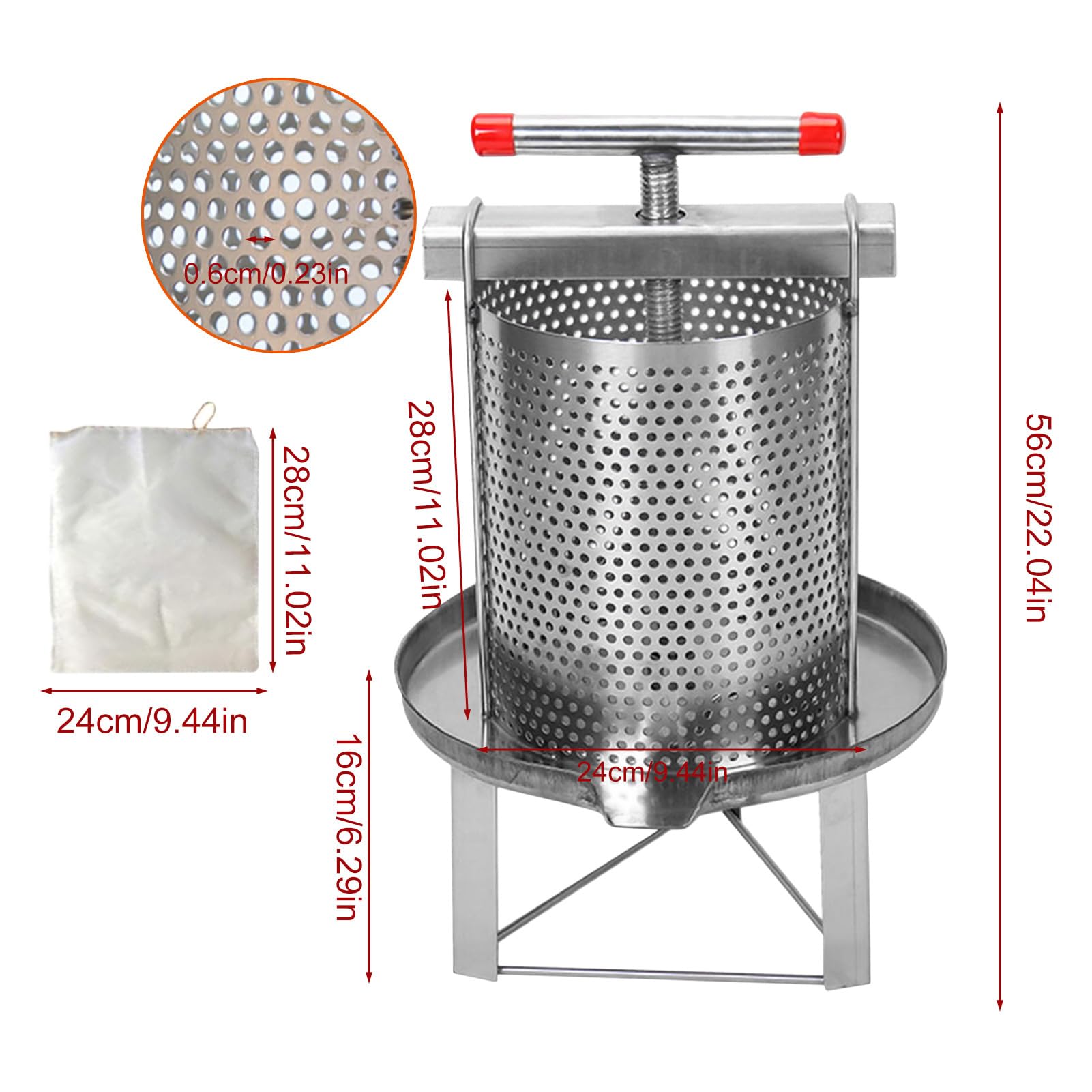 Manuel de l'extracteur de Miel | Séparateur de Miel en Acier Inoxydable épais antirouille avec 3 filtres à Miel - Presse à Miel Manuelle Domestique, pour Cire, Miel, Fruits, vin, Fournitures