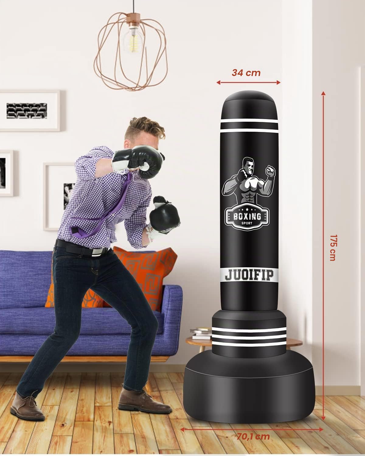 Saco de Boxeo de pie para Adultos - Saco Pesado de 175 cm con Soporte - Saco de Kickboxing Inflable para Hombres para Entrenamiento MMA Muay Thai Fitness