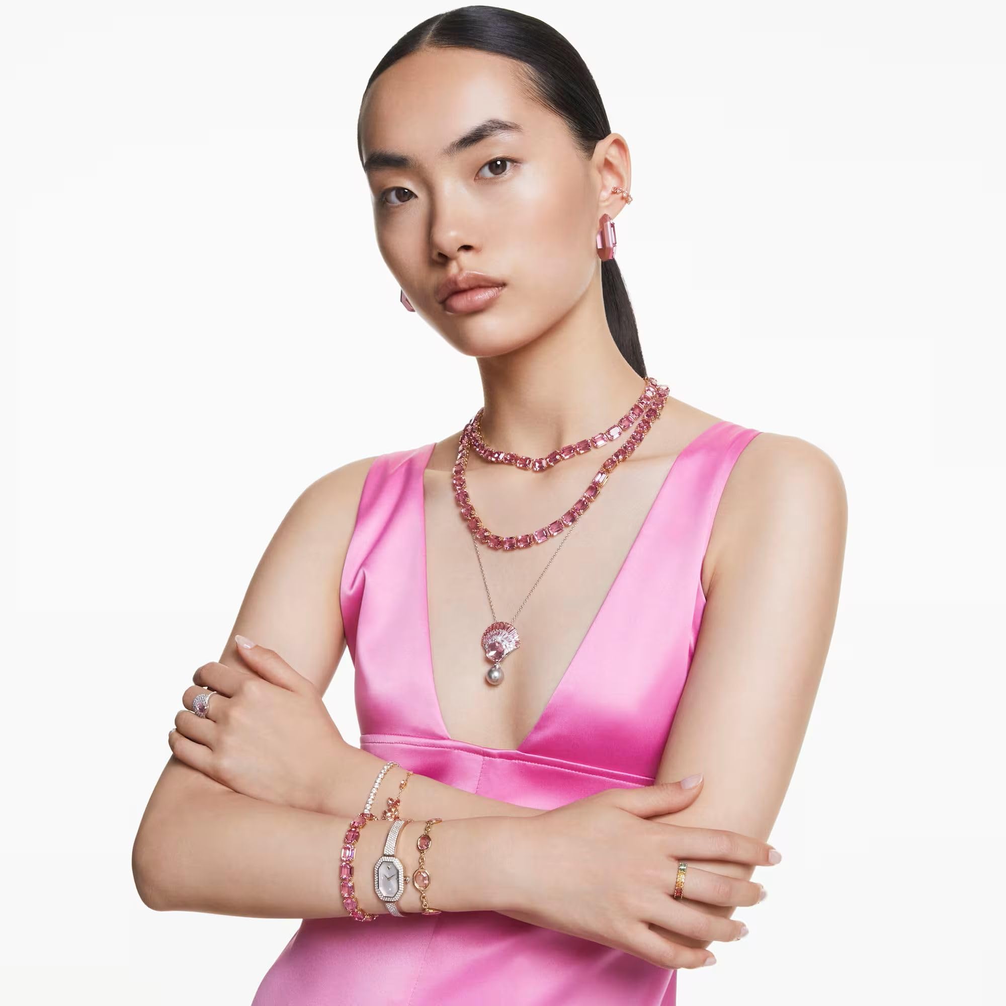 Swarovski Orecchini a cerchio Lucent, Forma ottagonale, Piccoli, Rosa
