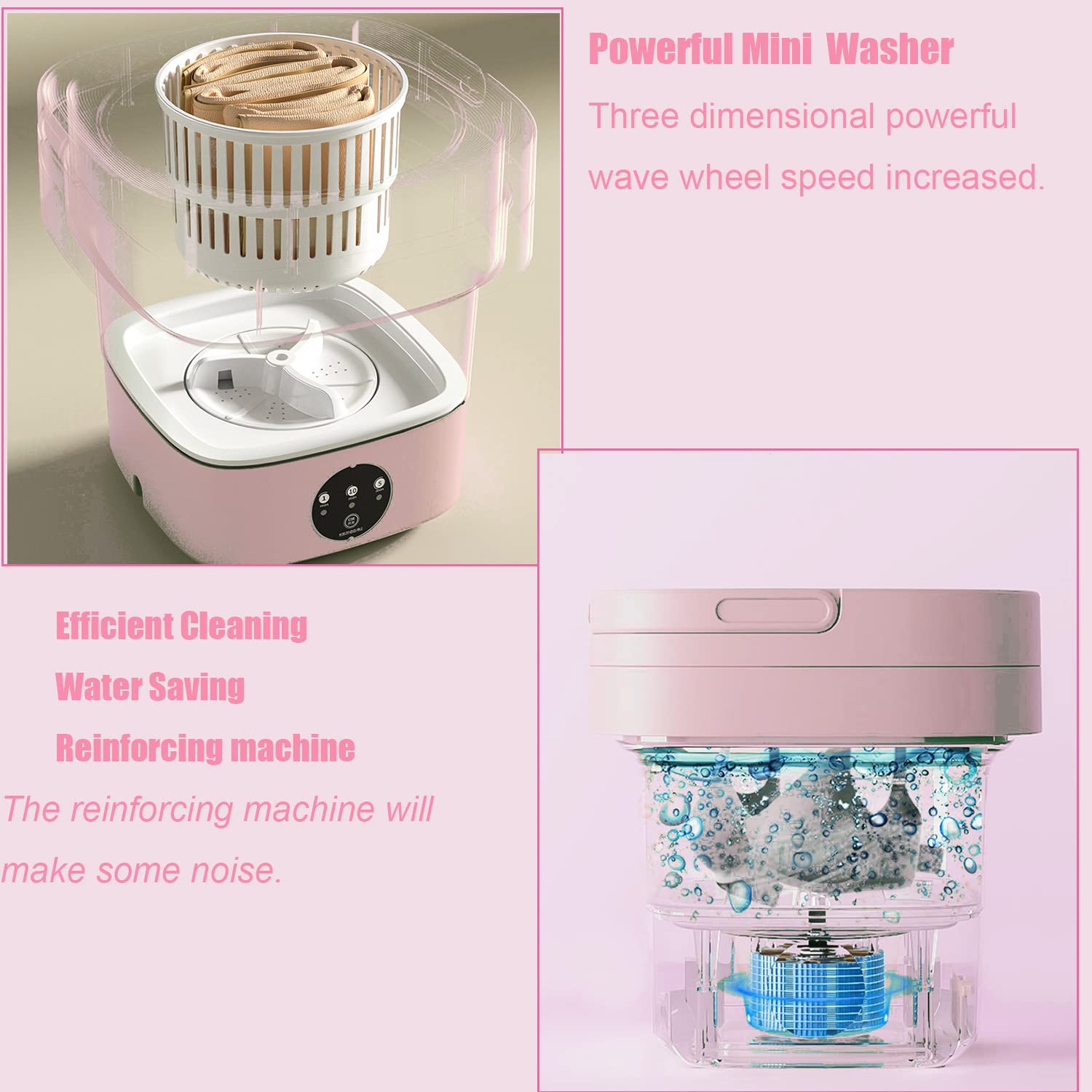 Portable Washing Machine, Foldable Mini Washing Machine, Small Washing Machine for Underwear, Baby Clothes, or Small Items, Suitable for Apartments, Dormitories, Camping, Travel (110-260v),Pink