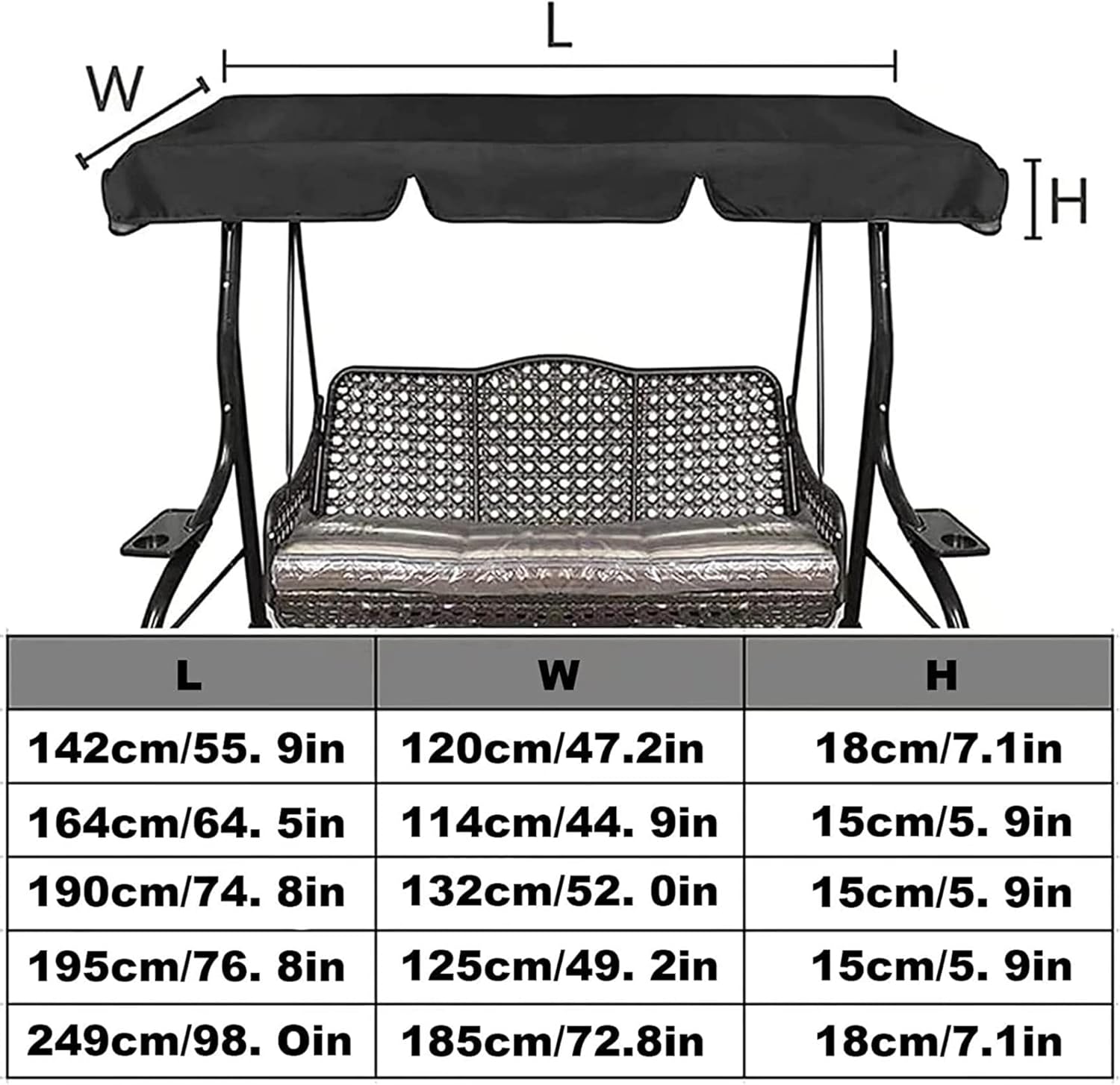 Outdoor Swing Canopy Replacement,Patio Garden Swing Waterproof Swing Porch Top Protection Cover,2 & 3 Seater Porch Seat Furniture Swing Hammock Top Sunproof Cover for Patio Garden Yard