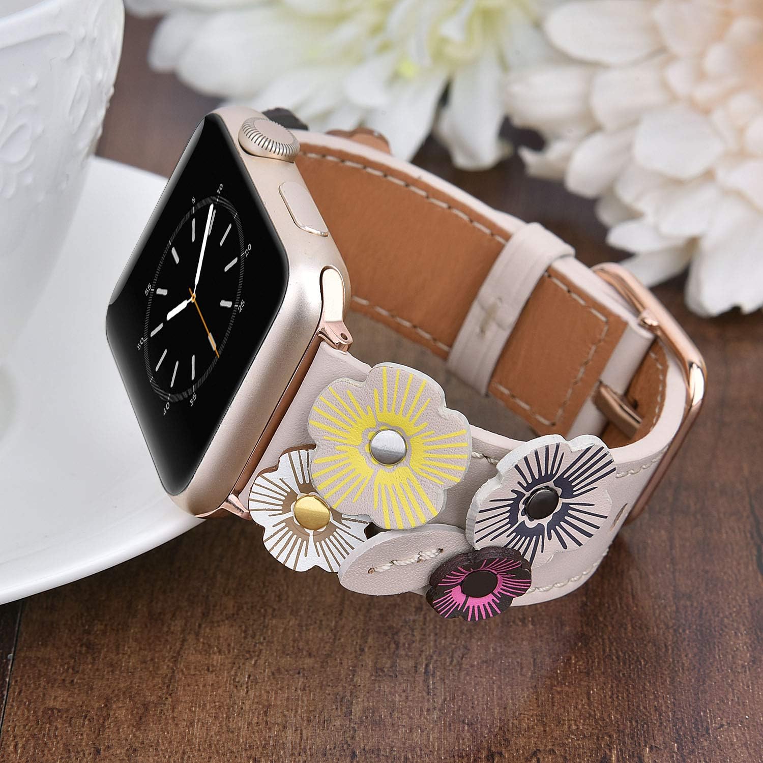 Bеѕt Sеllеr V-MORO Flowers Leather Bands Compatible with Apple Watch Bands 38mm 40mm Series SE 6/5/4/3/2/1 Women with Stainless Steel Buckle Rose Gold, iWatch Replacement Bands Strap (Ivory White, 38mm/40mm) Exсluѕіvе Dіѕсоunt 60% Prісе V-MORO Flowers Leather Bands Compatible with Apple Watch Bands 38mm 40mm Series SE 6/5/4/3/2/1 Women with Stainless Steel Buckle Rose Gold, iWatch Replacement Bands Strap (Ivory White, 38mm/40mm)