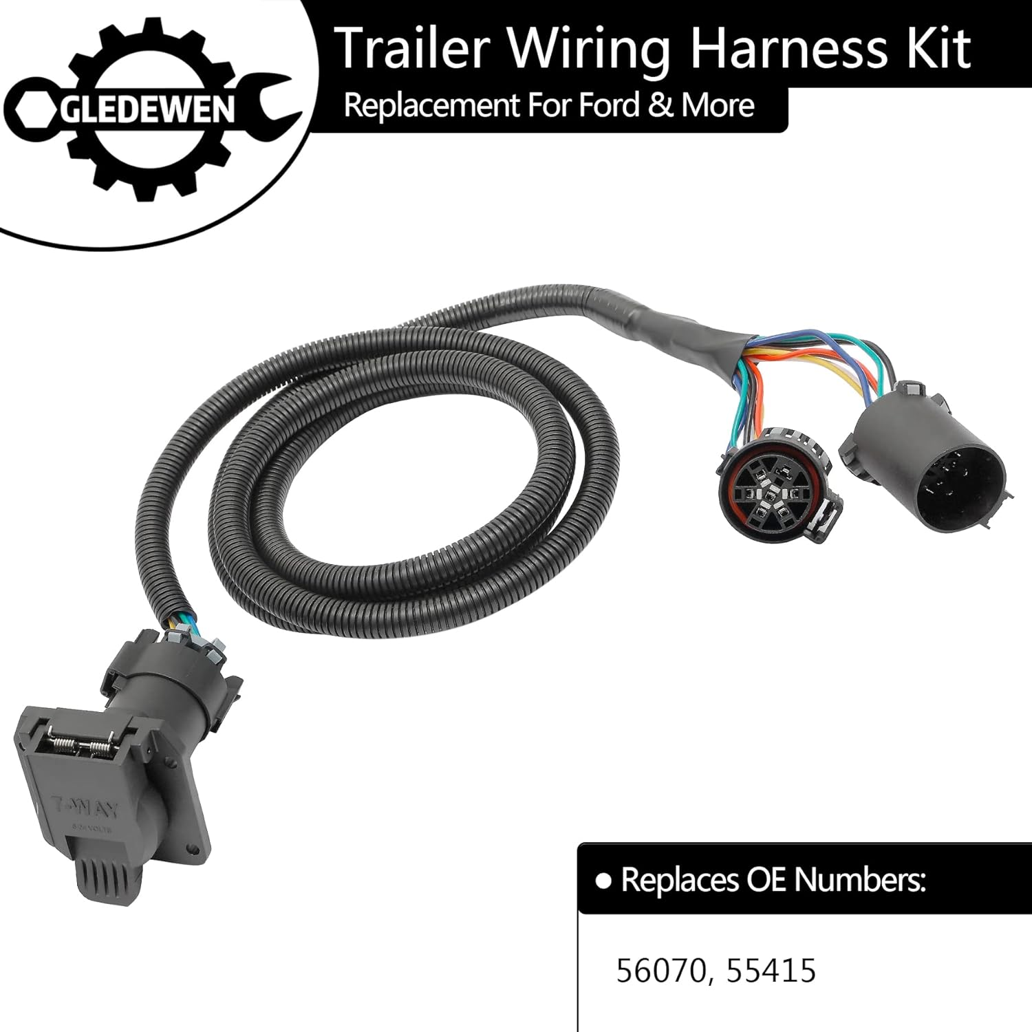 7-Foot 7-Pin Trailer Wiring Harness Kit, Compatible with 1997-2021 Ford F150,F250,F350,F450,F550, GMC, Chevy, Ram, Nissan, Toyota, Truck Bed Extension for 5th Wheel & Gooseneck Trailers