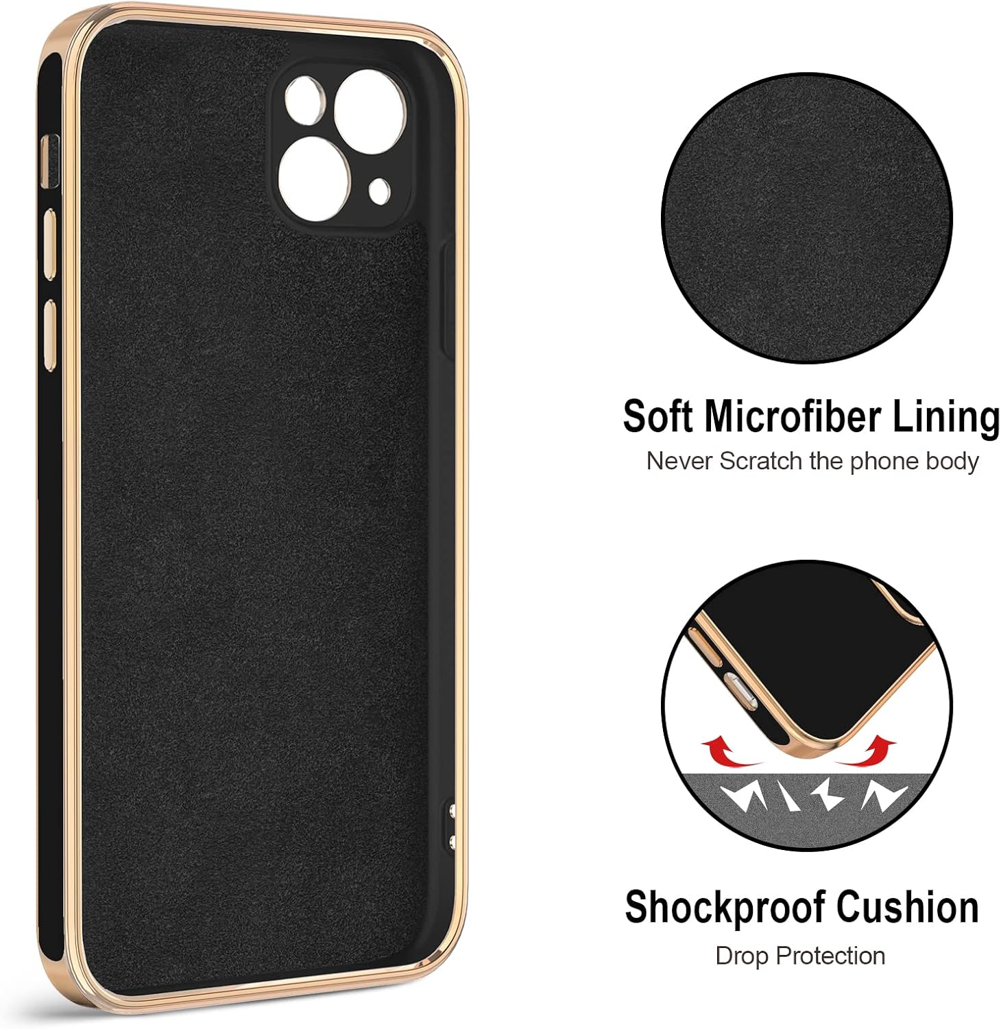 Hython Case for iPhone 13 Case with Ring Stand [360°Rotatable Ring Holder Magnetic Kickstand] [Plated Rose Gold Edge] Slim Soft TPU Cover Luxury Protective Phone Case for Women Men, Black
