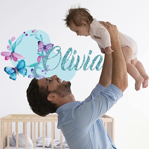 Miniatura 5 de Calcomanías de pared con nombre para niñas, calcomanías de mariposa para pared, decoraciones de guirnalda de mariposas, decoración de mariposas para